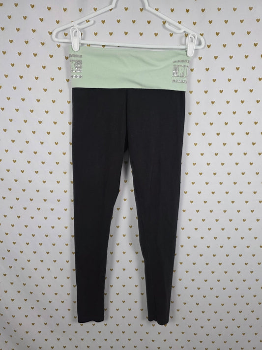 Victorias Secret PINK XS Vintage Bling Foldover Yoga Pants Mint ankle Skinny