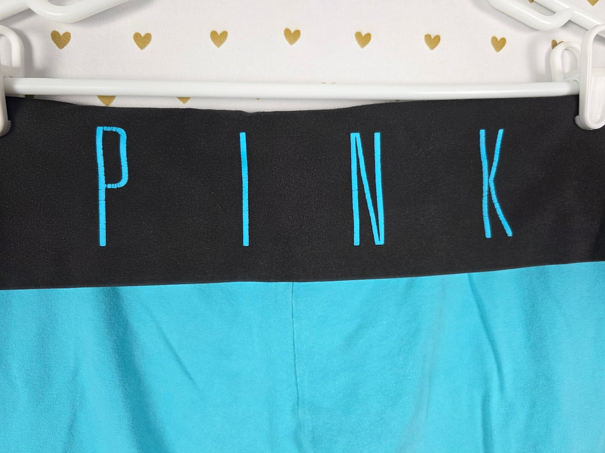Victoria's Secret PINK Yoga Capri Leggings Large Turquoise Blue Foldover Waist