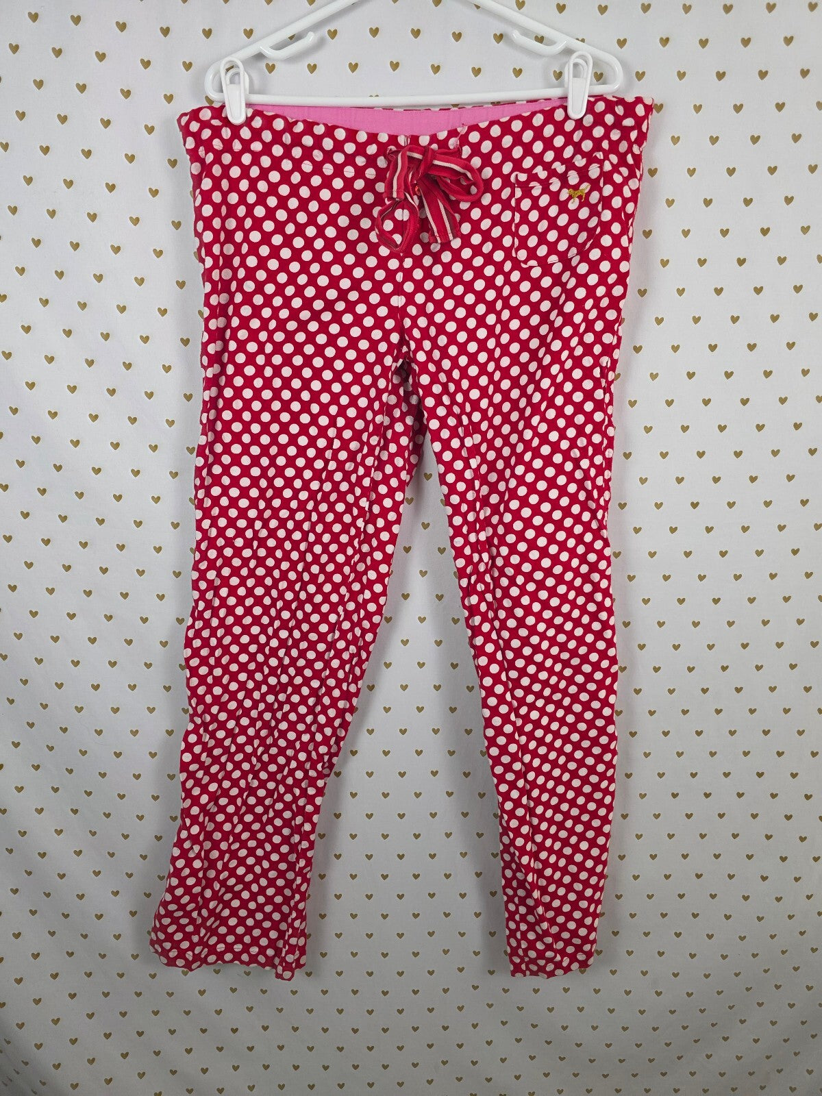Victorias Secret Pink Red Polka Dot Logo Butt Medium Sleep Pants Pajama PJ