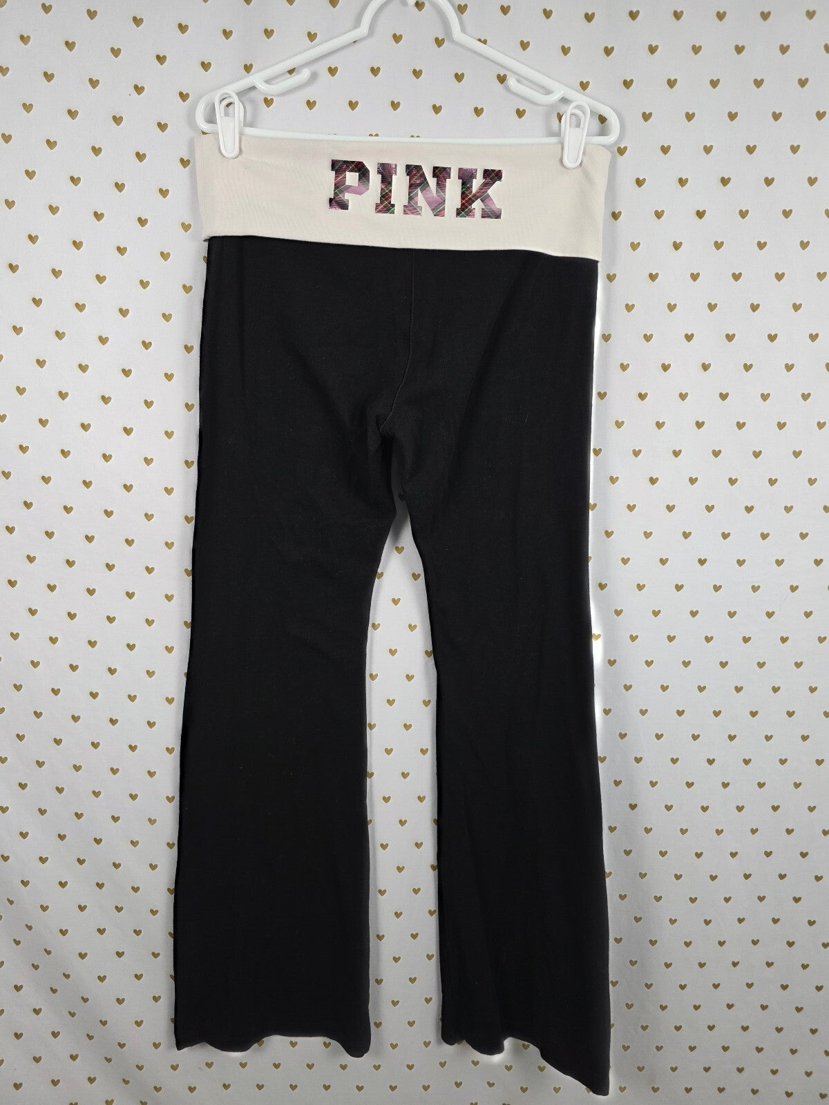 Victorias Secret PINK Foldover Flare Yoga Pants Large Logo