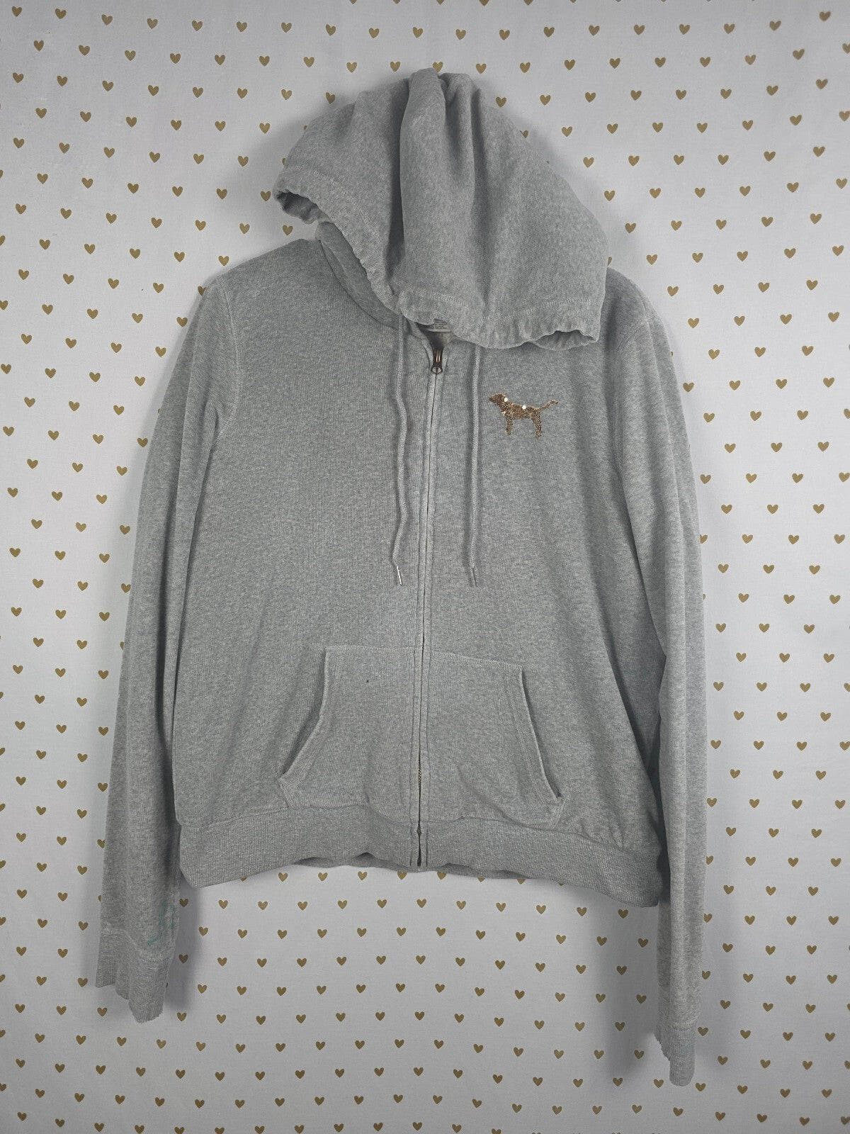 Victorias Secret Pink Vintage Velour Gold Bling Fur Lined Hoodie Jacket Large