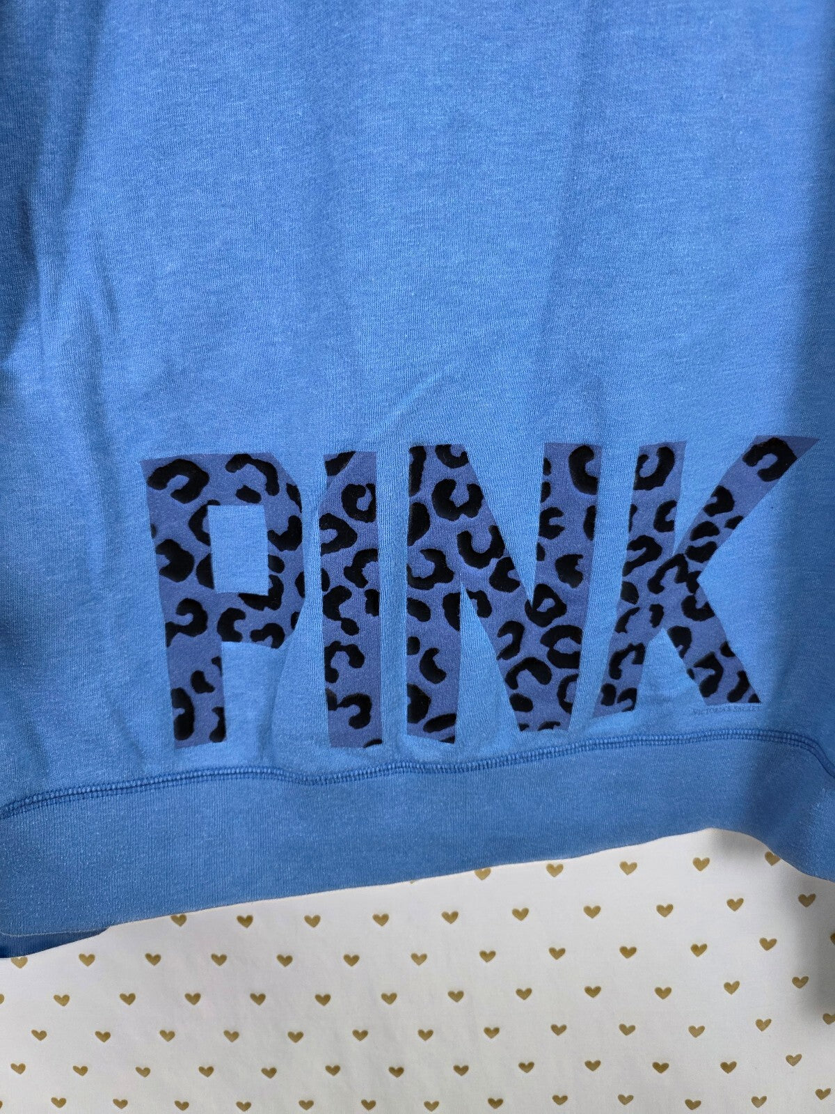 VS PINK LOVE PINK Leopard Sweatshirt Sweatpants Set Blue L/S