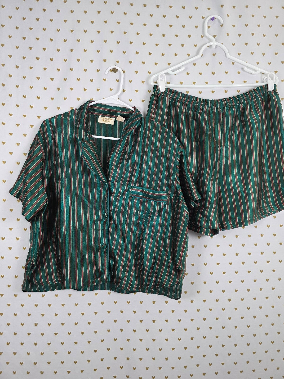 Victorias Secret vintage satin Gold Label Sleep Set Striped Shirt Shorts Medium