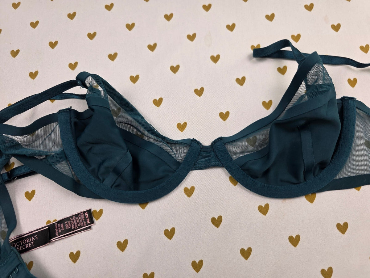 Victorias Secret Green Sheer Unlined Demi Balconette Bra 34b