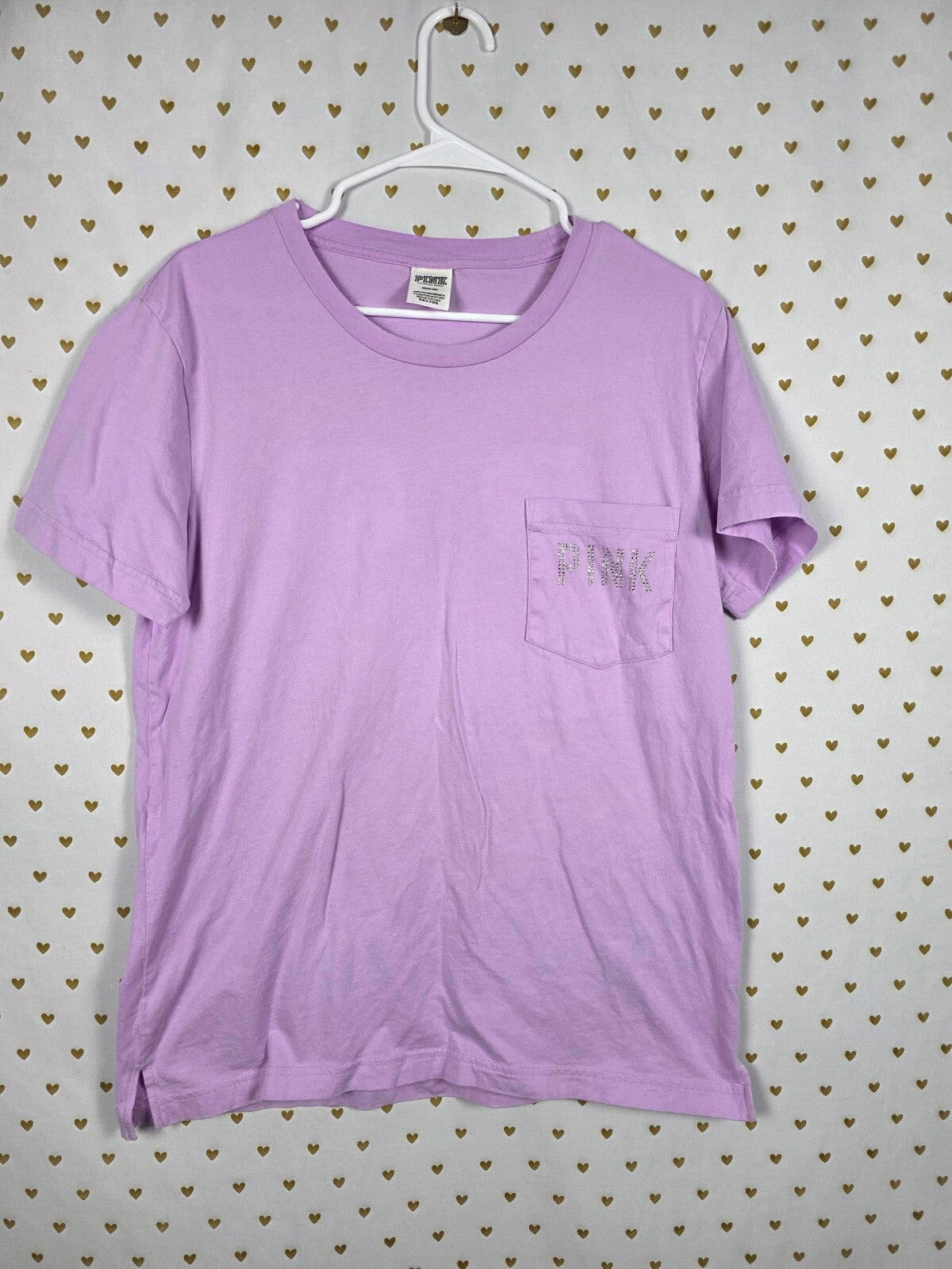 Victorias Secret PINK Purple BLING Rhinestone studded tee shirt Medium