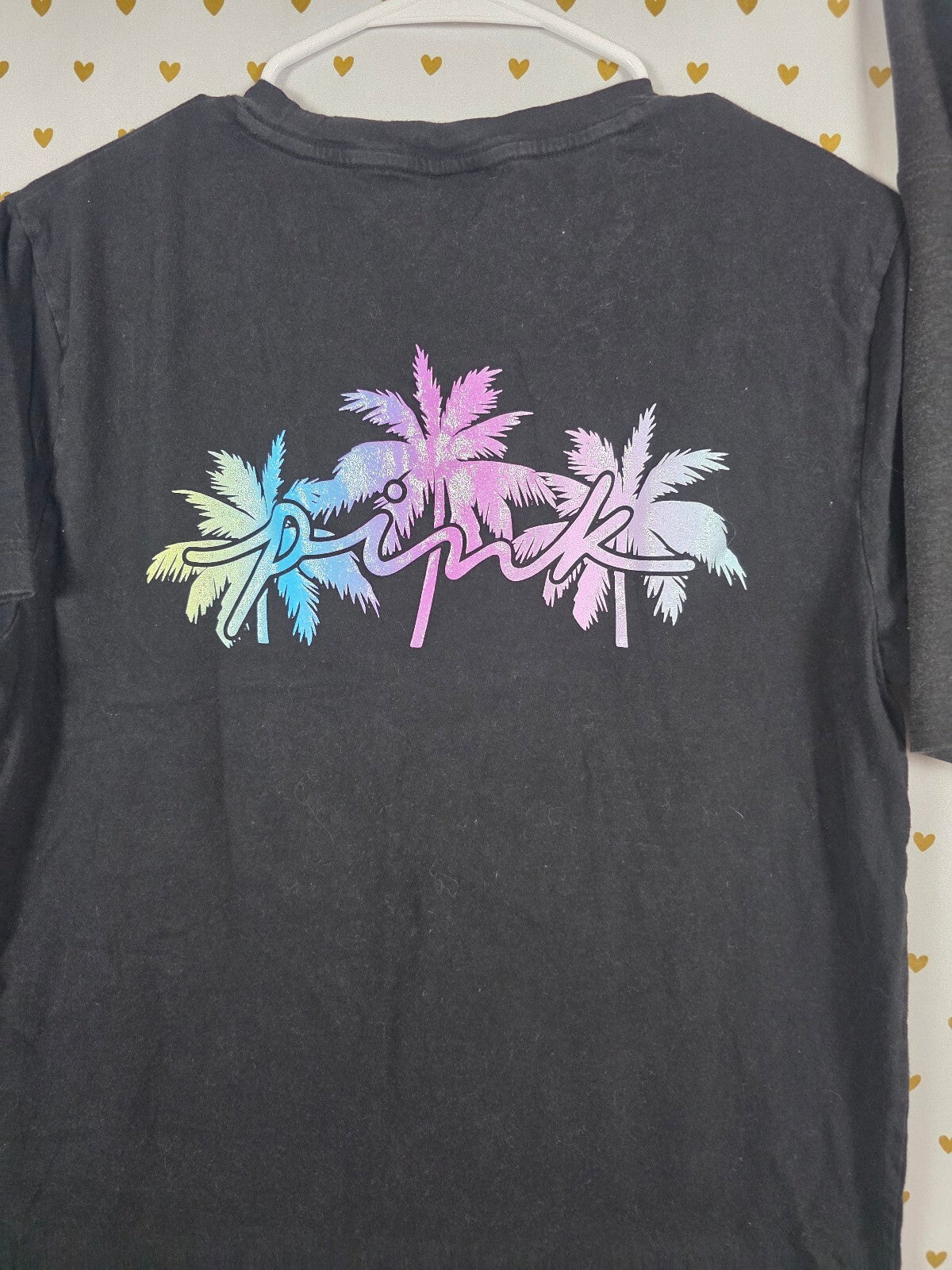 Victorias Secret PINK Bling Glitter Palm Tee shirt Bike Shorts SET 2pc Outfit Sm