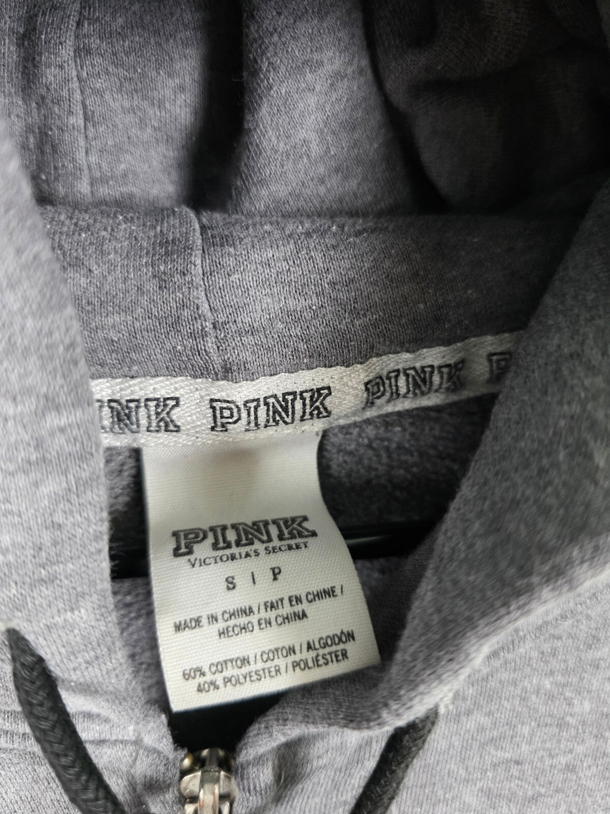 PINK Victoria's Secret Sequin Leopard Sleeve Zip Hoodie LOVE PINK Gray Small
