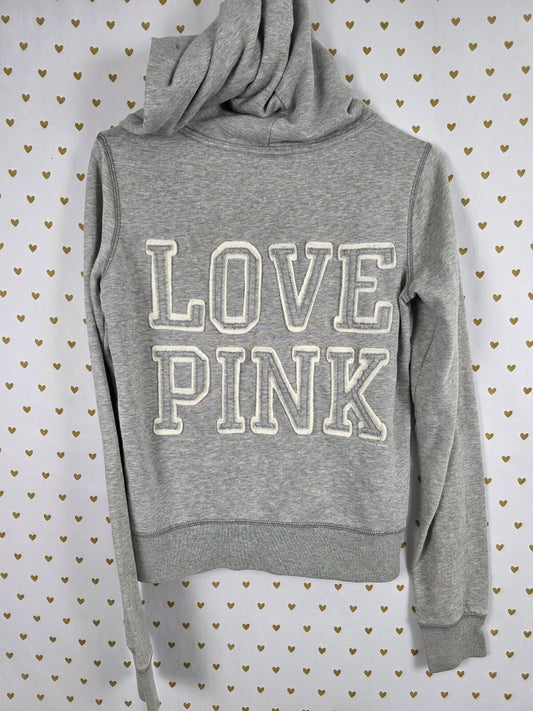 Victorias Secret Pink Embroidered Logo Full Zip Grey Jacket Medium