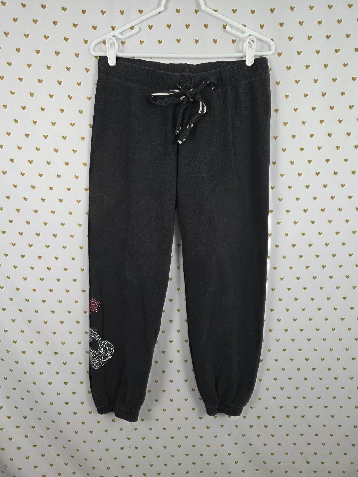 Vintage 2009 VS PINK Rhinestone Guitar Sweatpants Black BLING Small Y2K