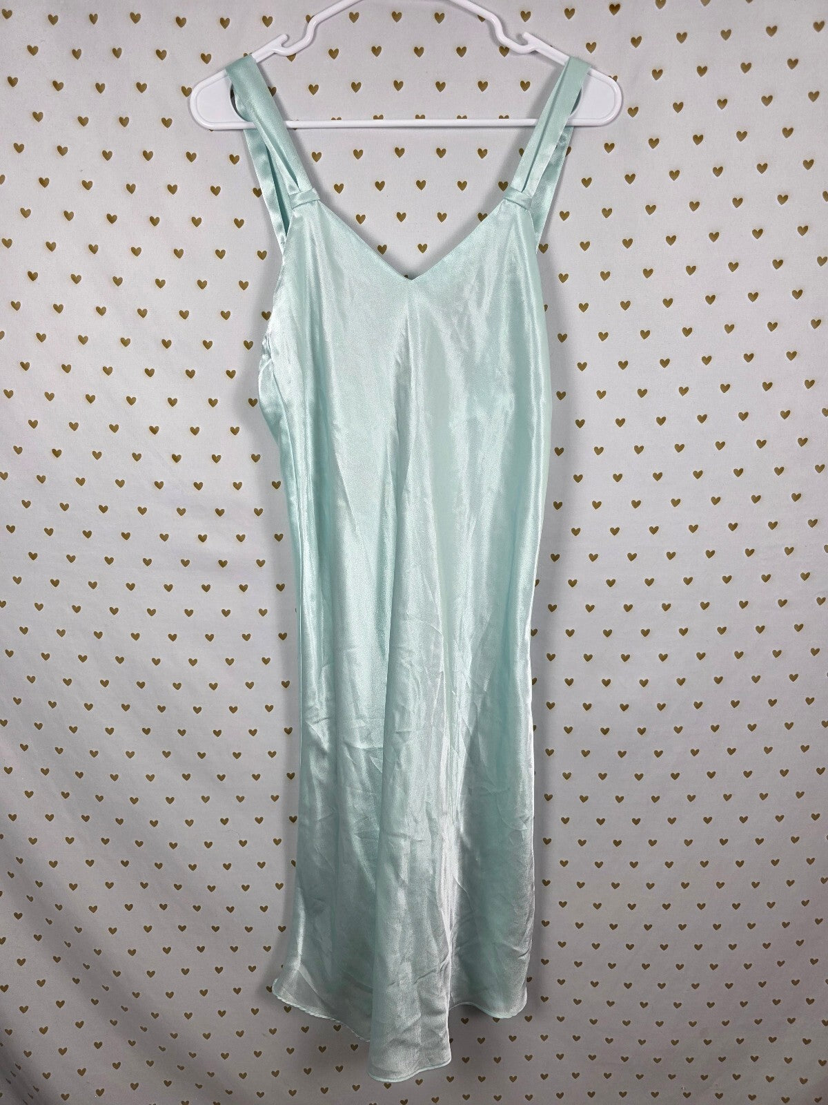 Vintage Victoria's Secret Gold Label Aqua Satin Gown Bow Back Ruffle Nightgown