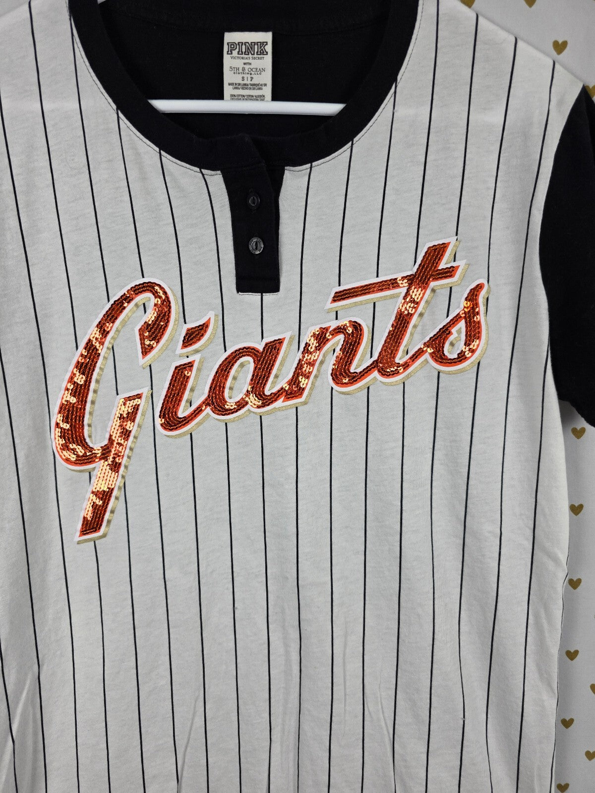Victoria's Secret PINK SF Giants Sequin Baseball Jersey Shirt Small MLB Bling