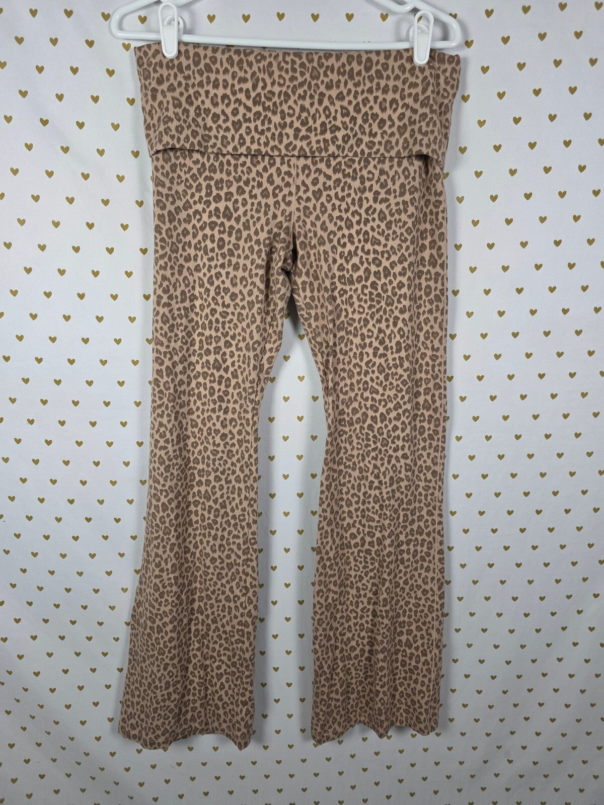 Victorias Secret PINK LEOPARD CHEETAH foldover Flared Yoga Pants LARGE