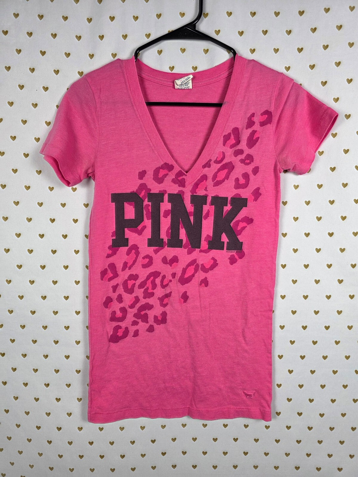 Victorias Secret PINK Vintage V Neck Cheetah Leopard Y2k Tee shirt XS