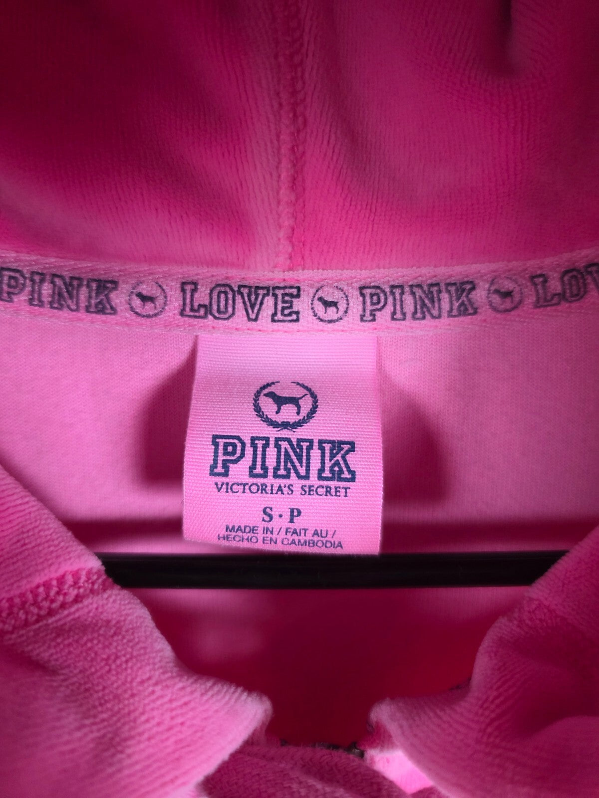 Victorias Secret Pink VELOUR Vintage Bling LOVE Full Zip Jacket y2k SMALL