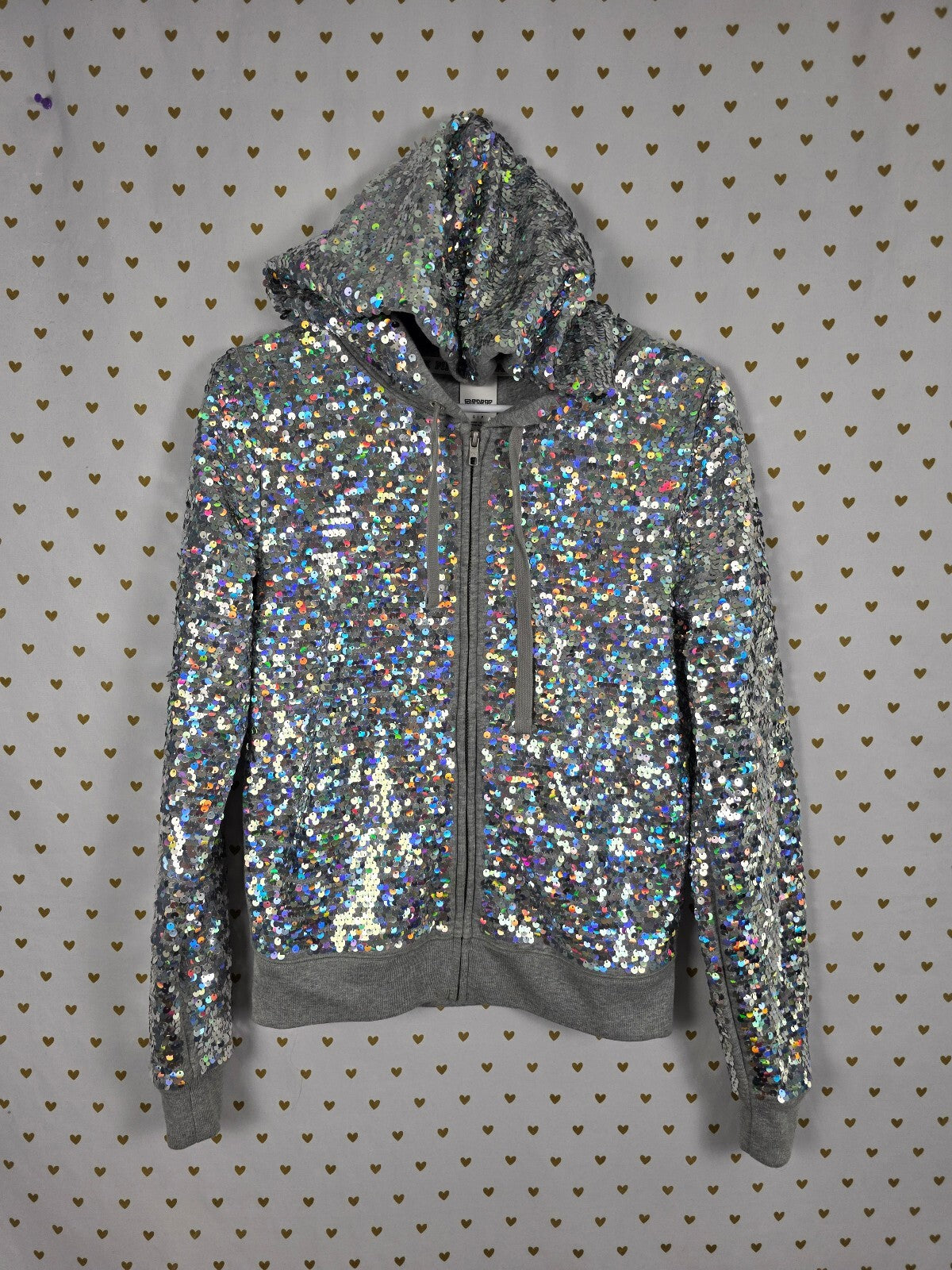 PINK Victoria's Secret Fashion Show FULL Sequin Zip Hoodie Gray S BLING HTF
