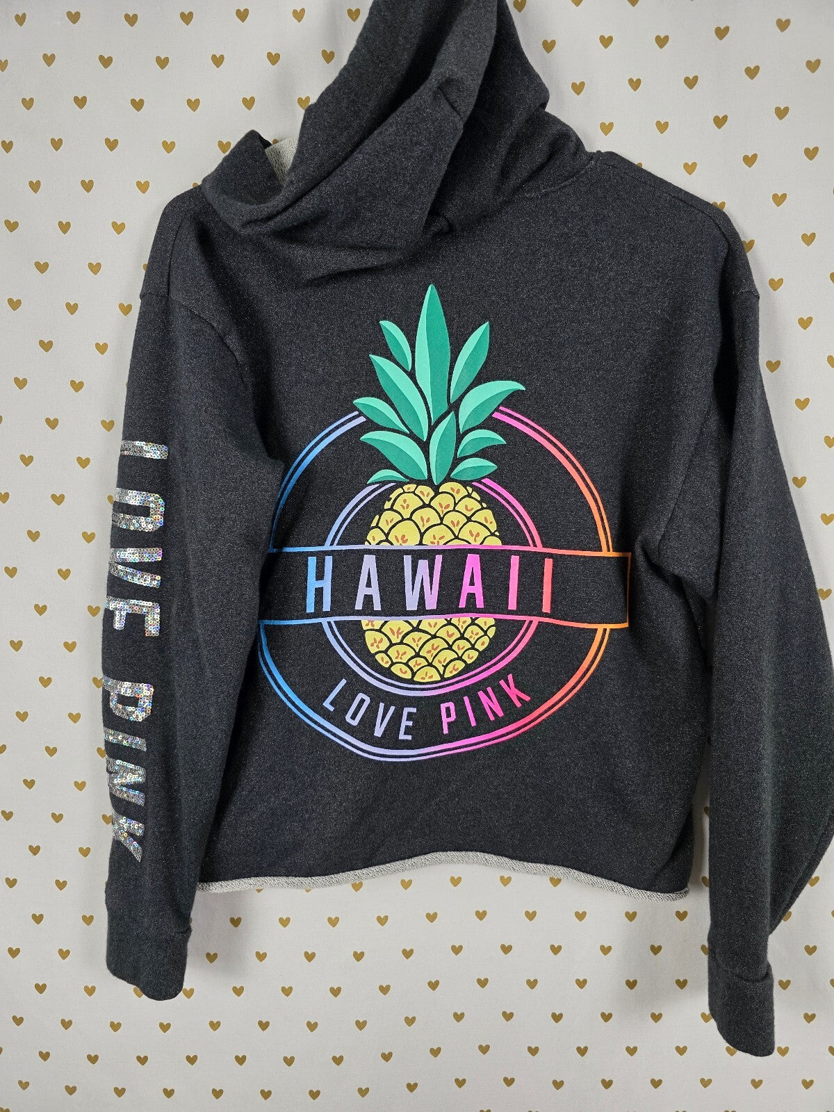 Victoria's Secret PINK Hawaii Hoodie Pineapple Sequin Dog Pullover Sweatshirt S