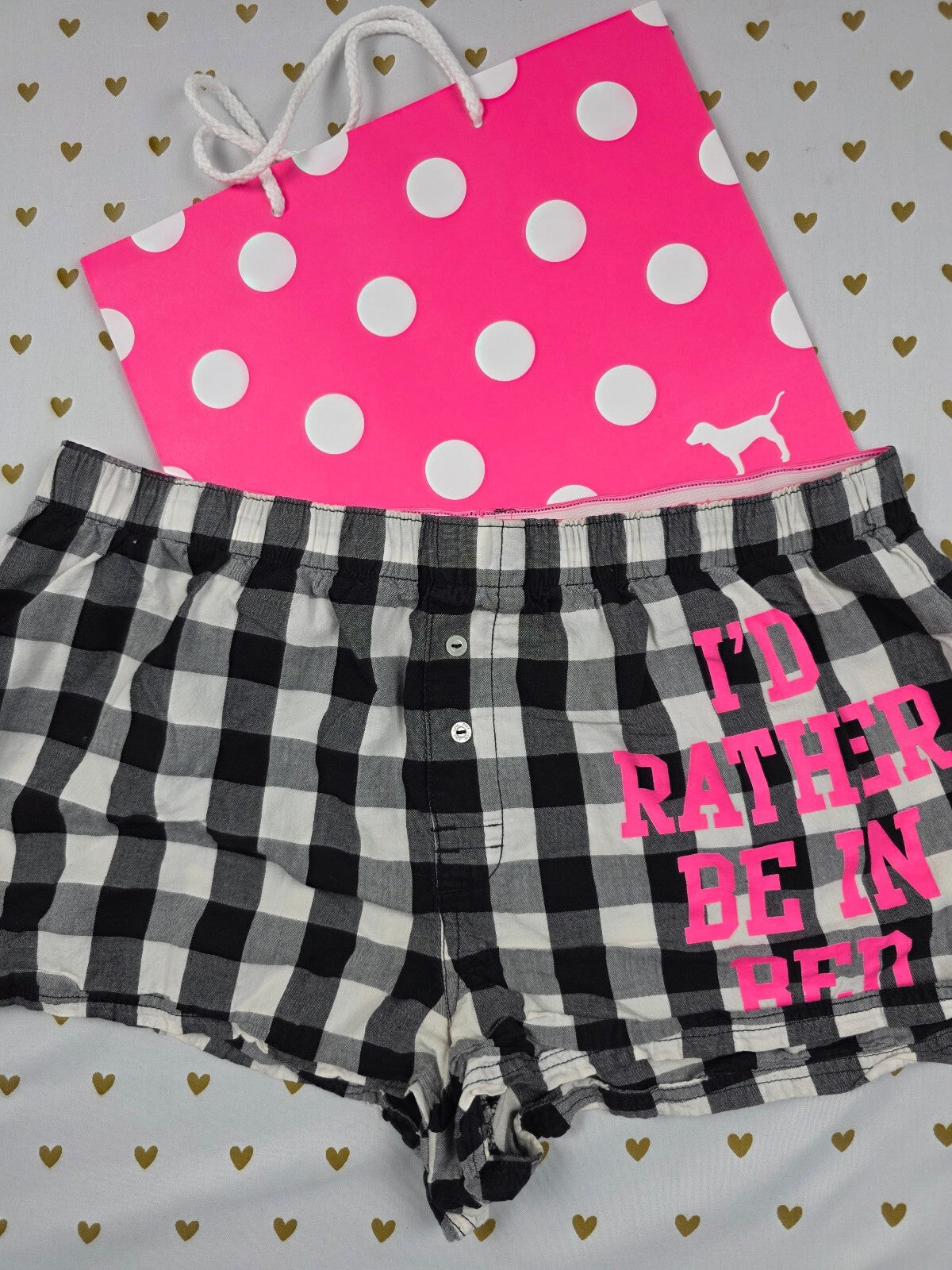 Victorias Secret PINK RATHER Be In BED Sleep Shorts Boxers Buffalo Plaid Small