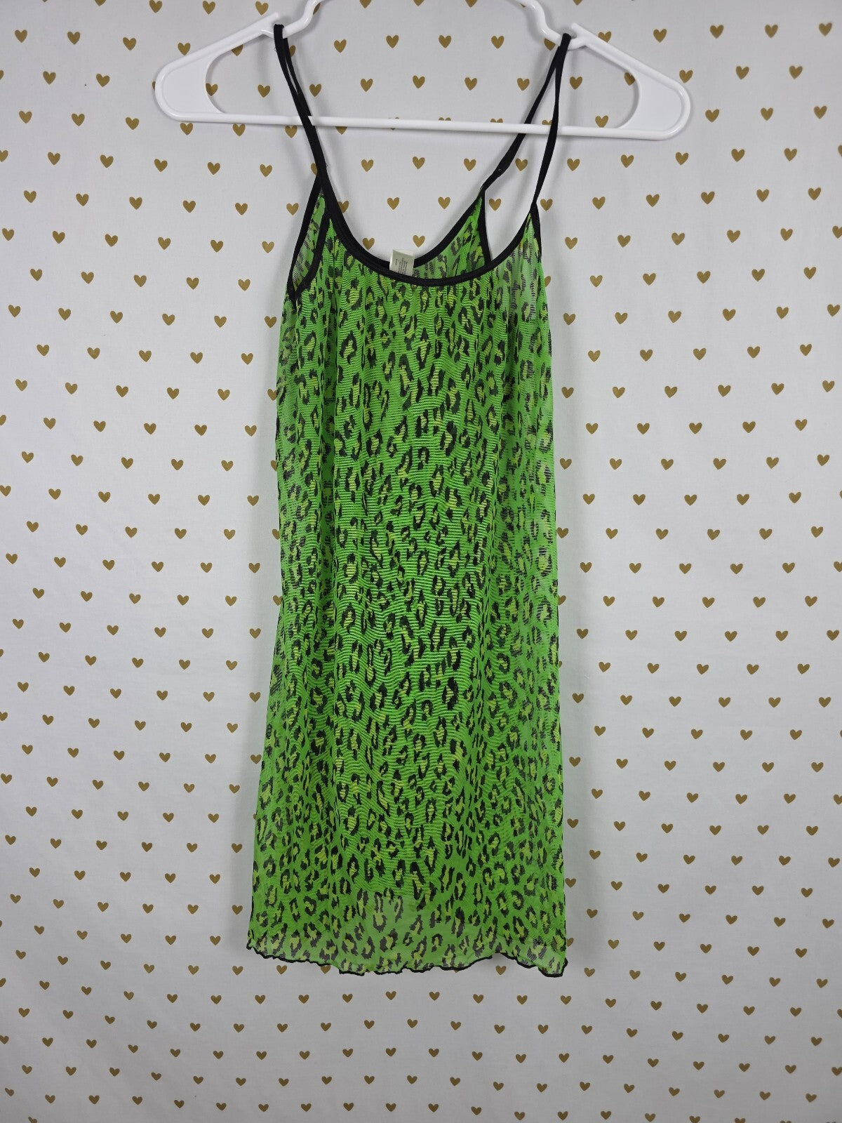 Vintage Victoria's Secret Y2K Neon Green Leopard Mesh Slip Nightgown S