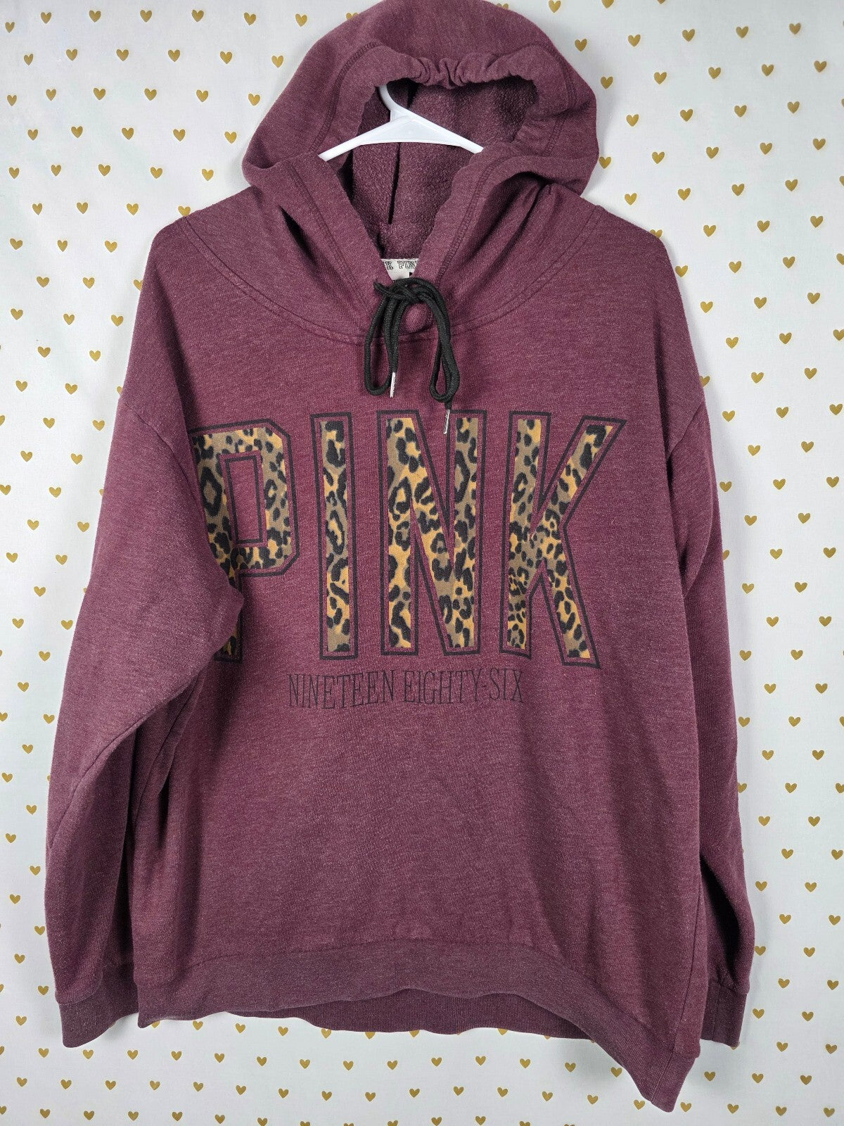 Victorias Secret Pink Maroon Pullover Leopard Cheetah Logo Sweater Shirt LARGE