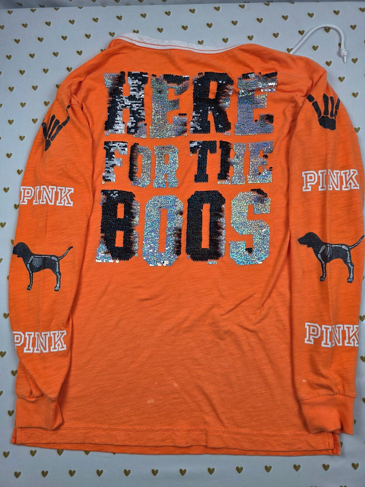 Victorias Secret PINK HTF HALLOWEEN Here for the BOOS BLING Tee Lace front XS