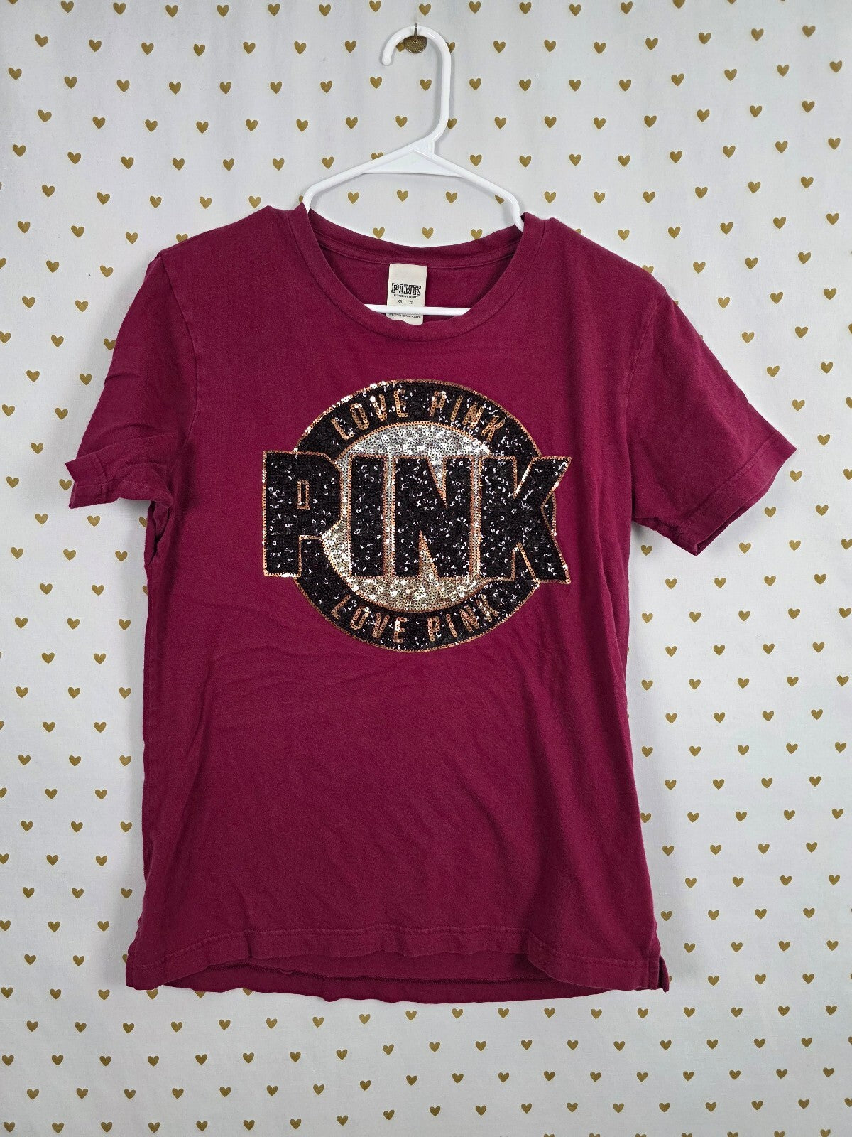 Victorias Secret PINK Bling logo Maroon Tee shirt XS