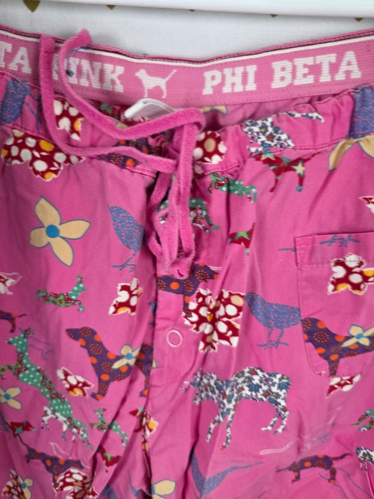 Vintage Victoria’s Secret PINK Phi Beta Pink Pajama Pants M Dog Print Y2K Cotton