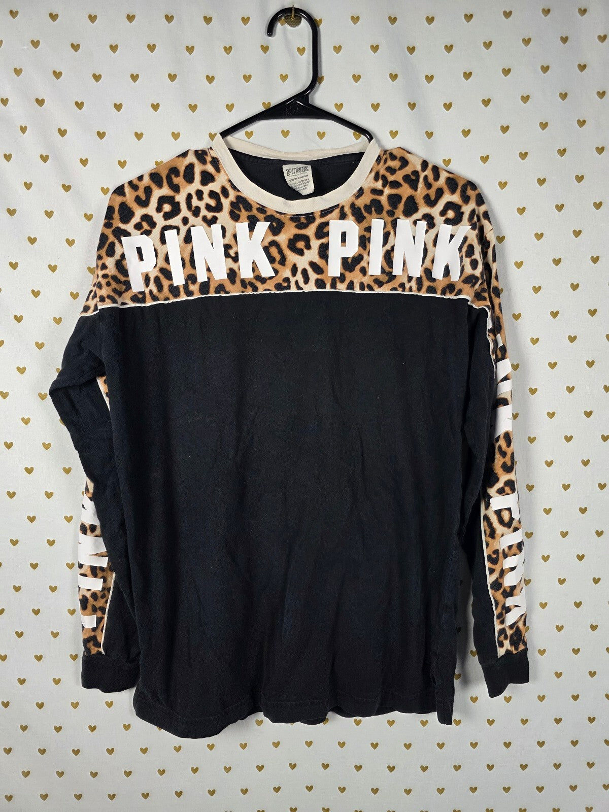 Victorias Secret PINK Leopard Cheetah Long Sleeve Logo Tee Shirt XS Flawed