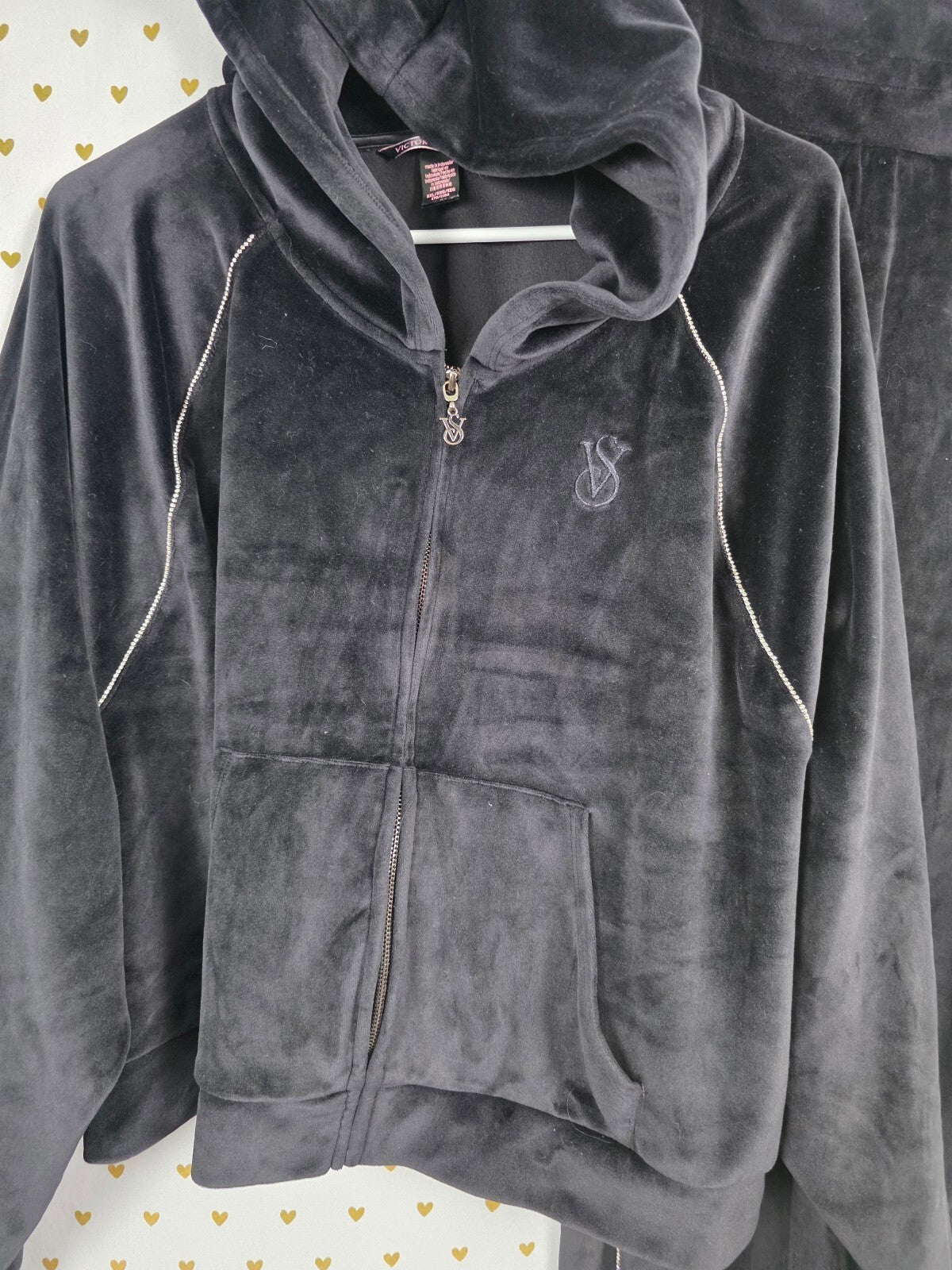 Victoria's Secret On Point Velour Tracksuit XXL Black Rhinestone BLING Set