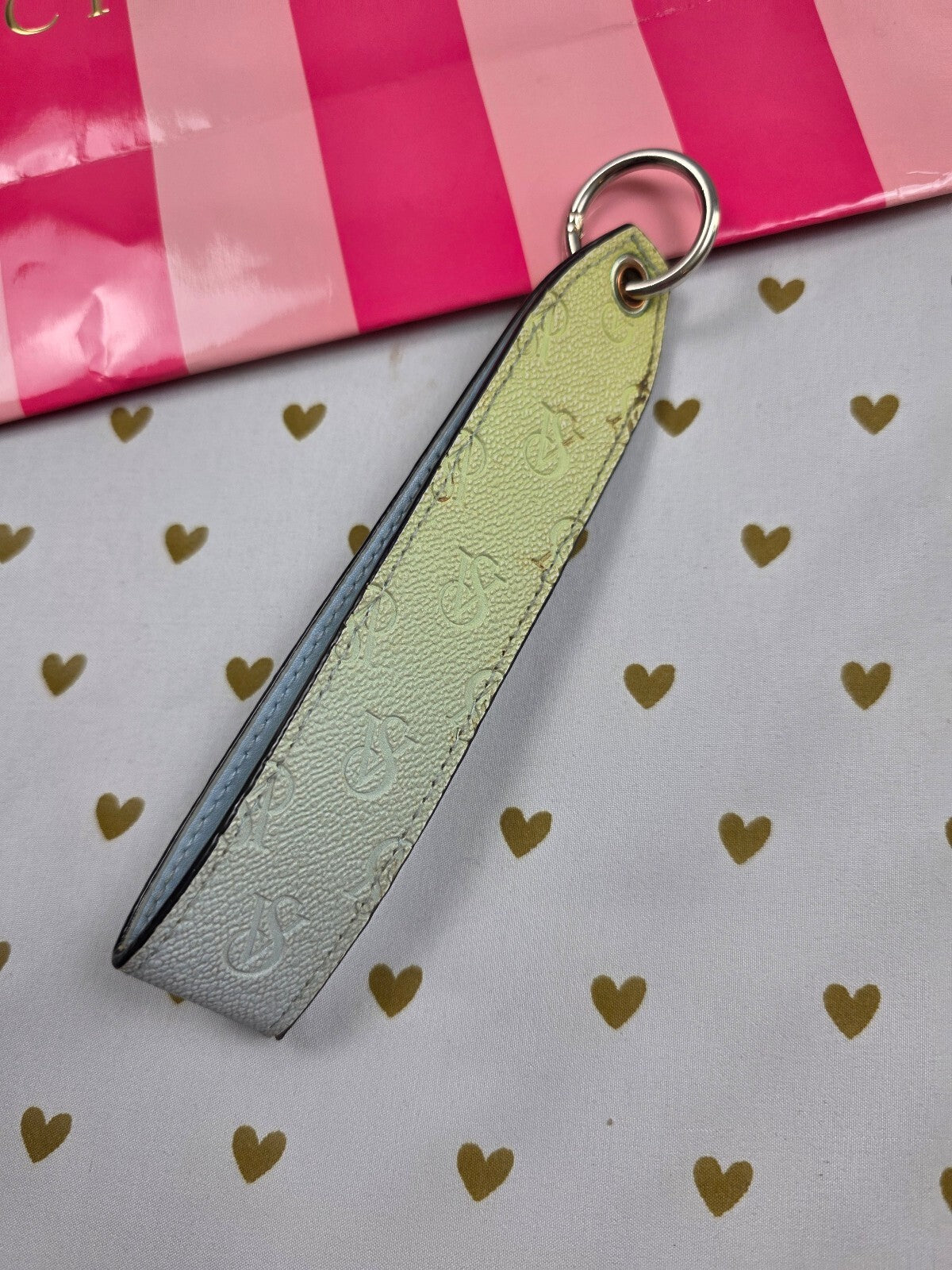 Victoria Secret Gradient wristlet strap keychain Logo Leather