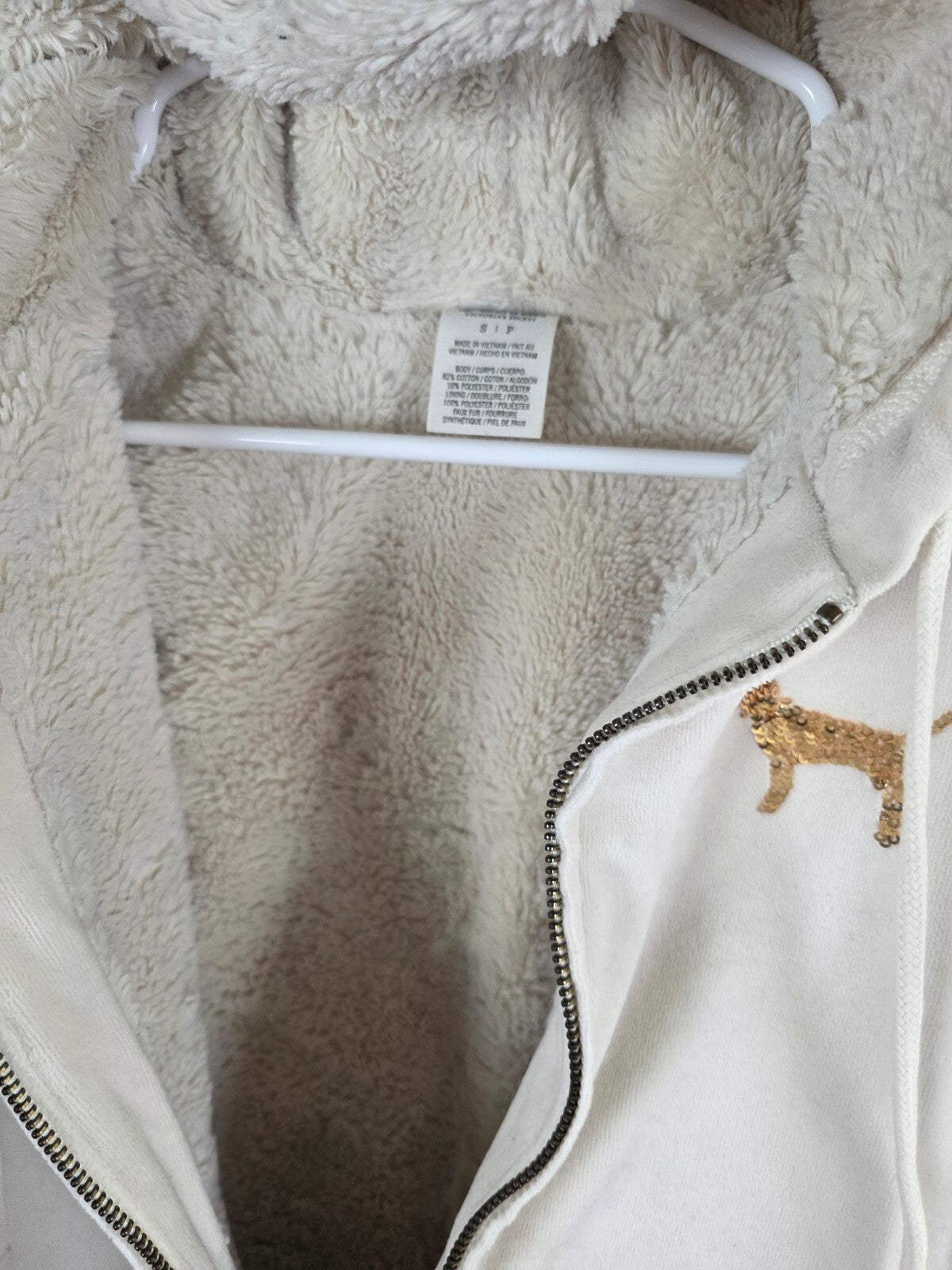 Victoria's Secret PINK Gold Bling LOVE PINK Sherpa Hoodie Yoga Pant Set XS S FUR