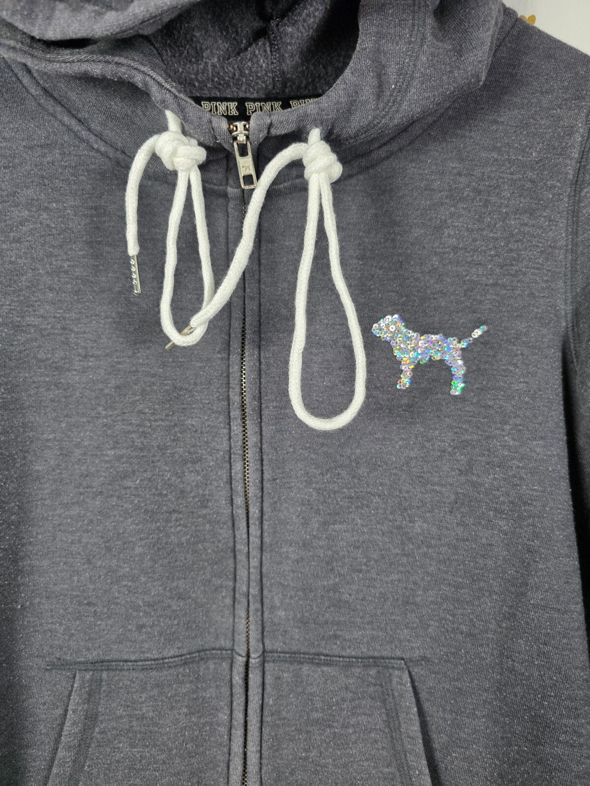 Victorias Secret Pink BLING Gradient LOVE Full Zip Hoodie Jacket Sequin SMALL