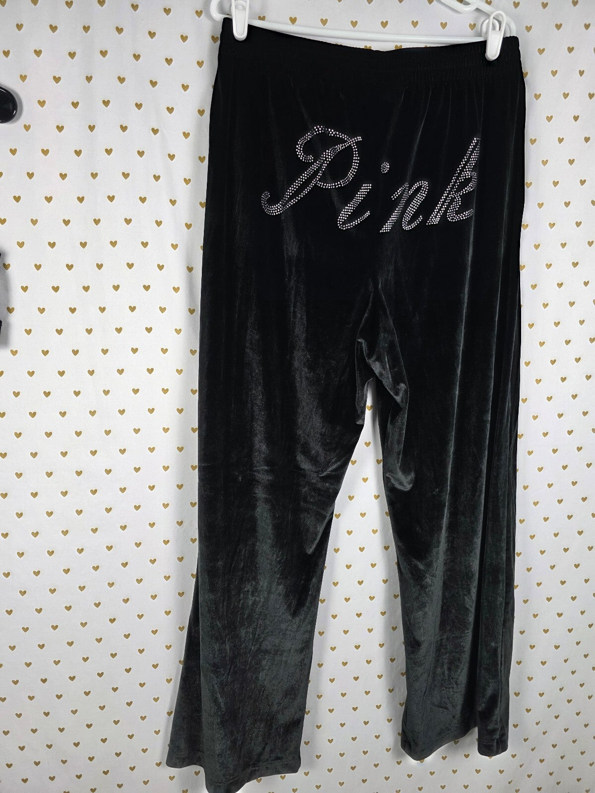VS PINK Black Velour Rhinestone BLING 3 Piece Tracksuit Set XL Y2K