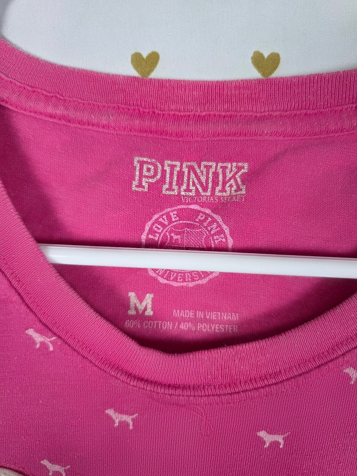 Victoria’s Secret PINK Mini Dog Allover Print Varsity Logo Tee Shirt M