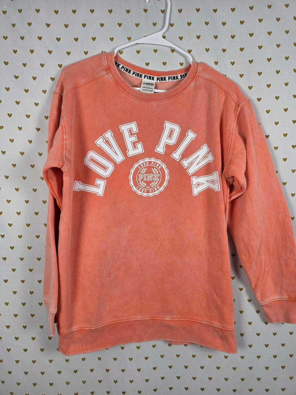 Victorias Secret Pink Vintage Style Crew Sweater Logo LOVE SMALL