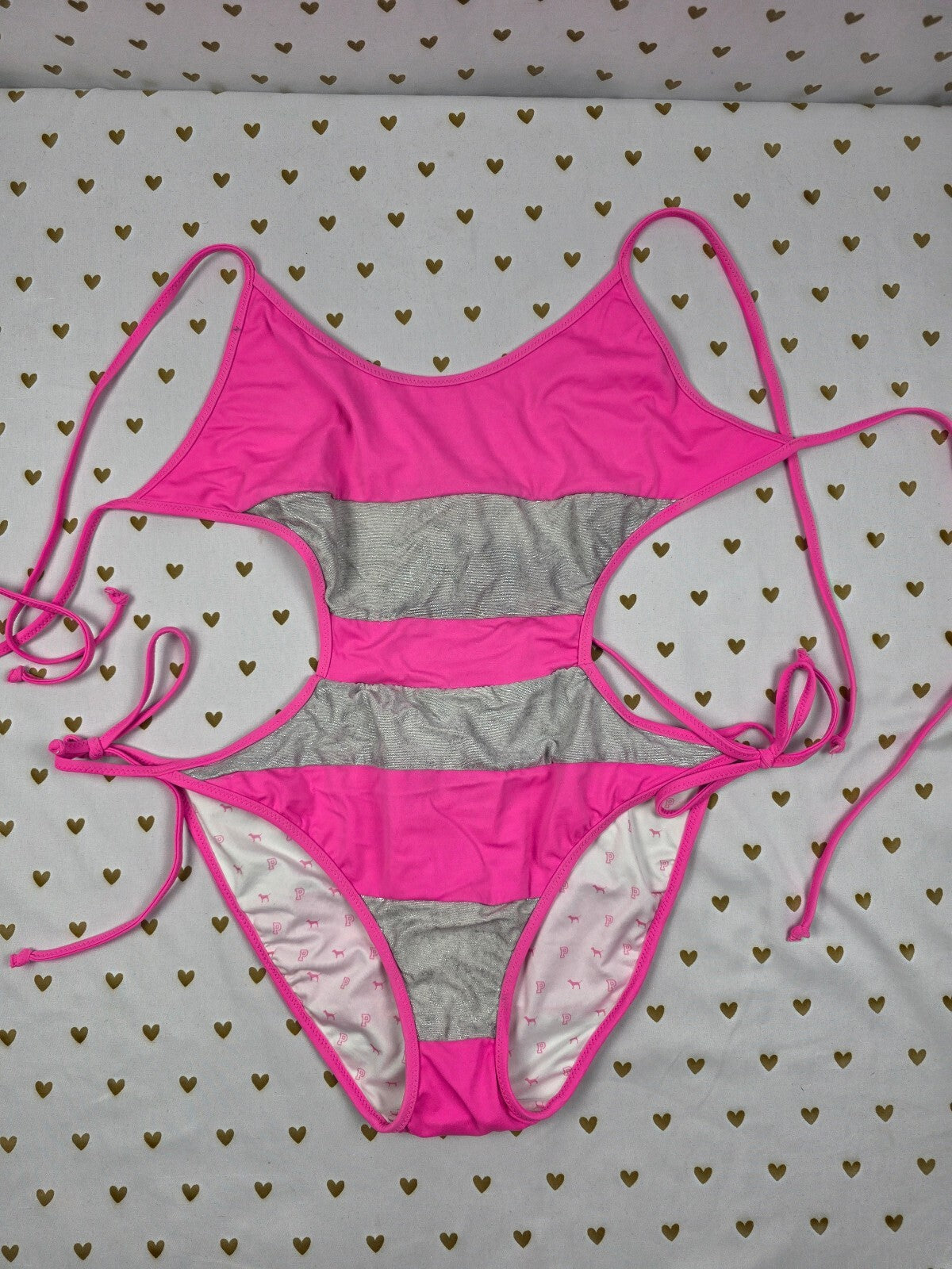 NEW RARE VINTAGE 08 Victoria's Secret PINK Monokini Cutout One Piece Stripes M