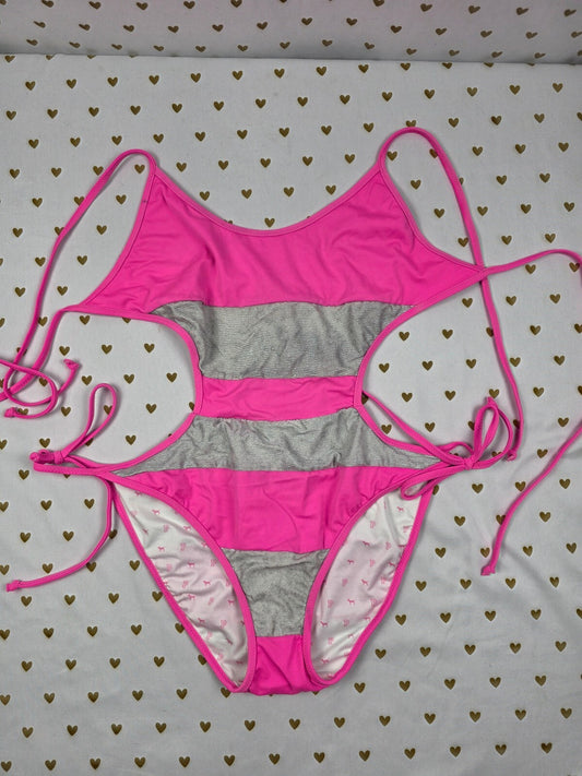NEW RARE VINTAGE 08 Victoria's Secret PINK Monokini Cutout One Piece Stripes M