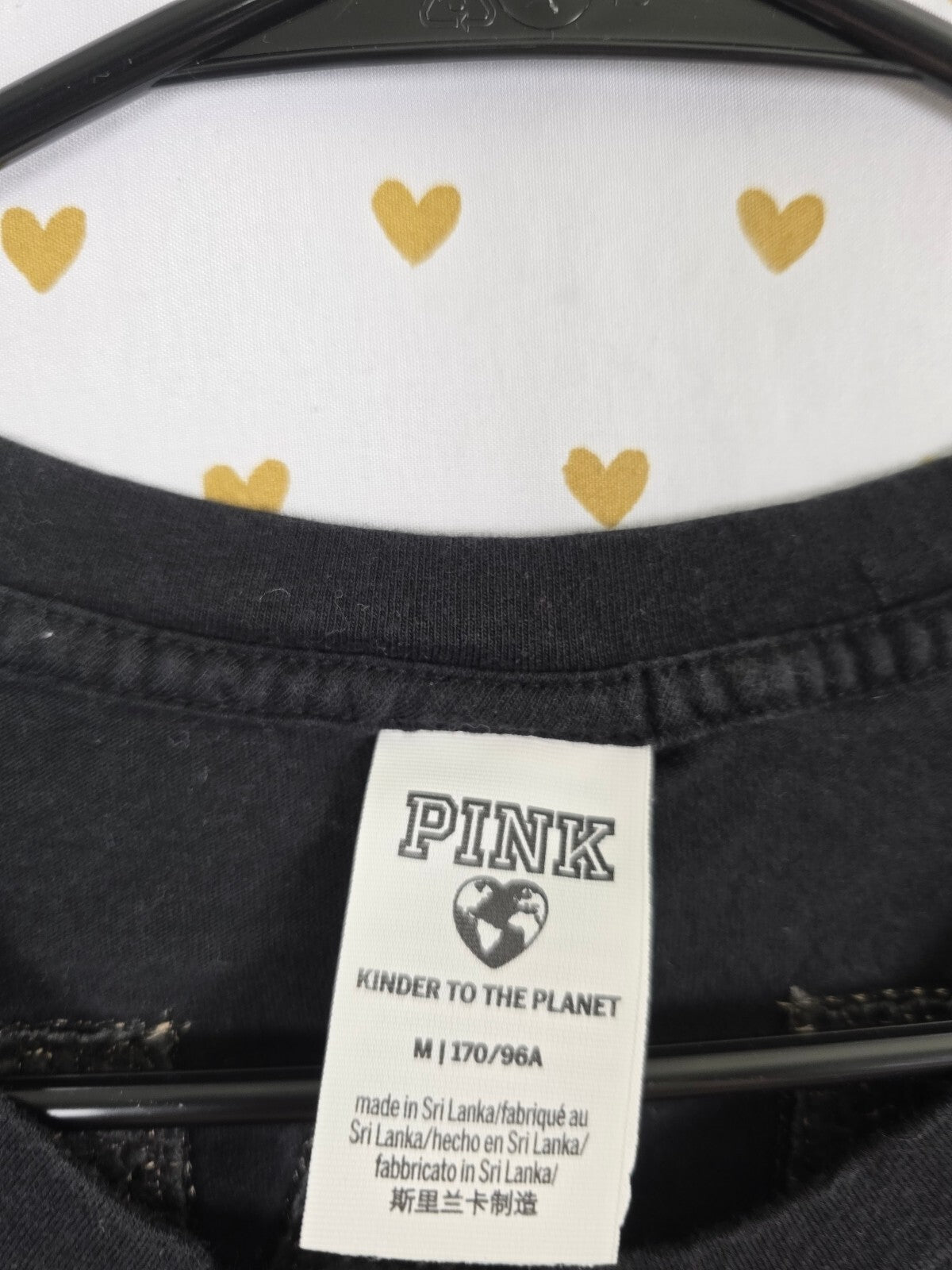 Victorias Secret PINK Gold Bling sequined Crest Black tee shirt Medium