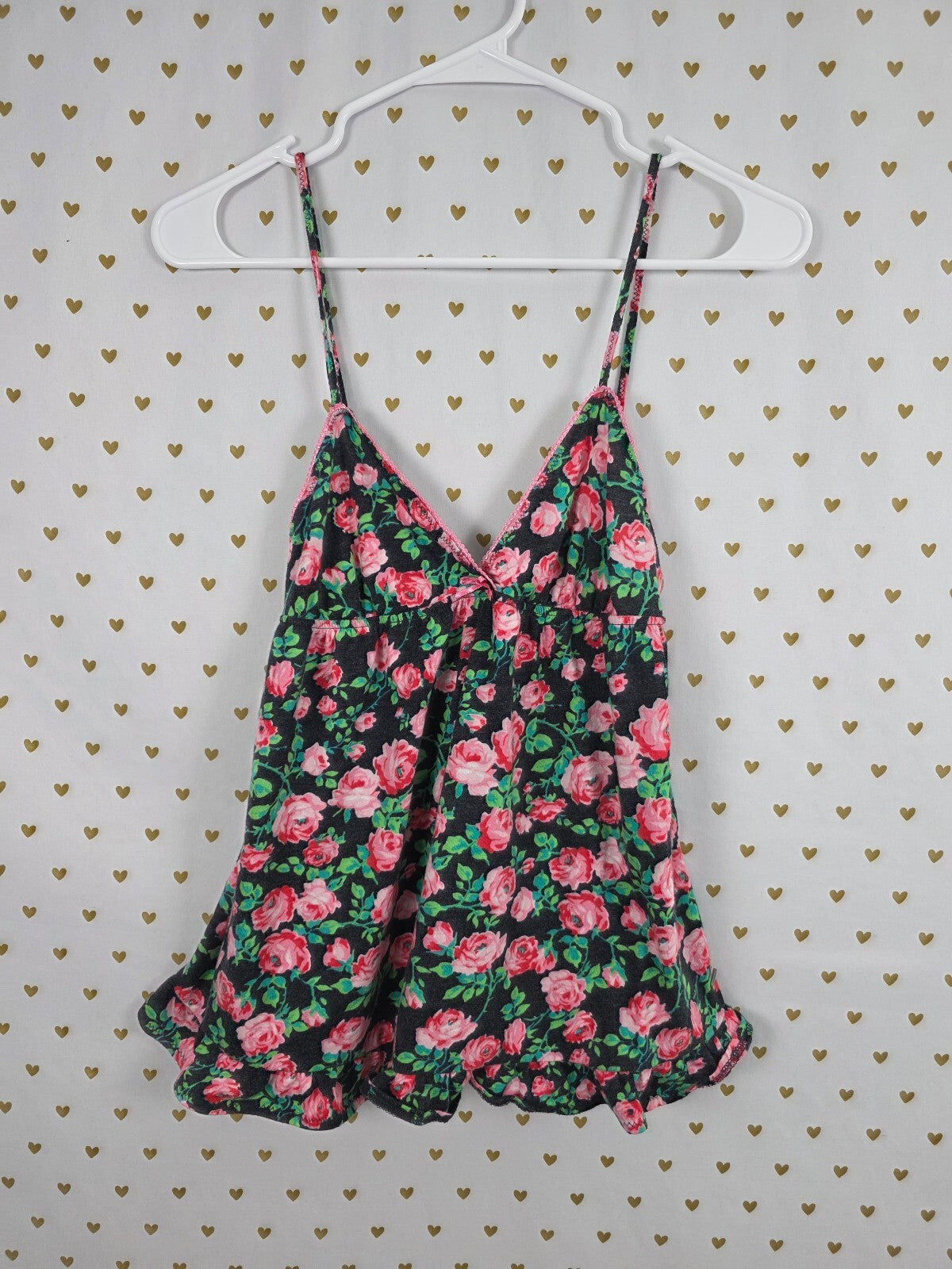 Vintage Victoria’s Secret PINK Heart PINK Floral Rose Babydoll Cami Top S/P