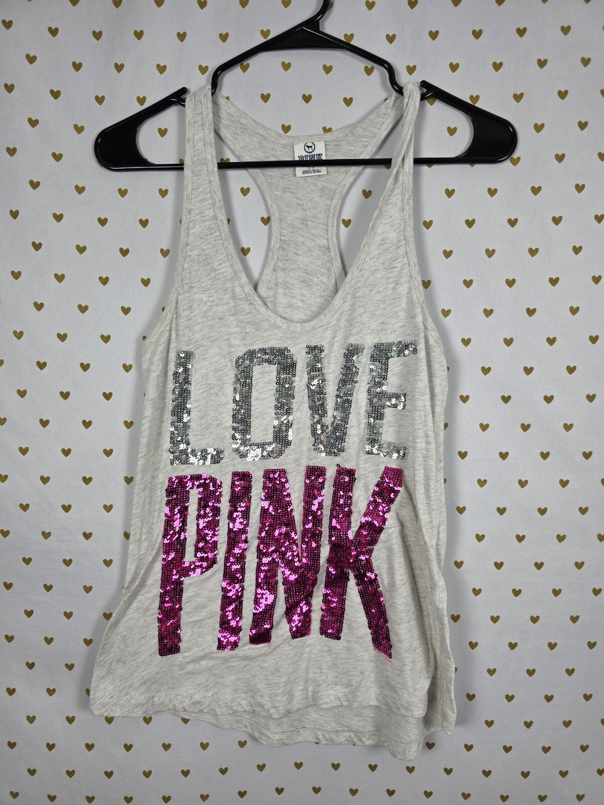 Victorias Secret PINK BLING Love Tank Top Sequined Muscle Tee SMALL