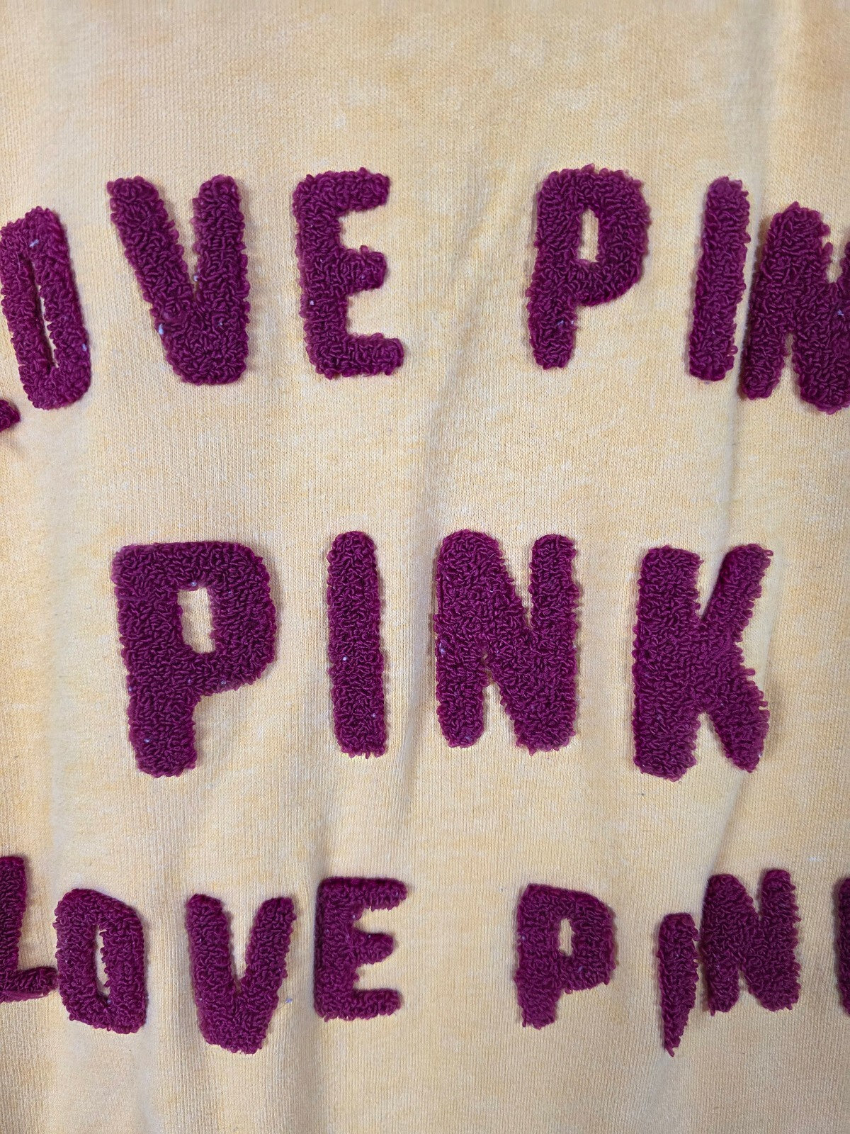 Victorias Secret Pink Embroidered raised Logo Crew Sweater Shirt Yellow LARGE