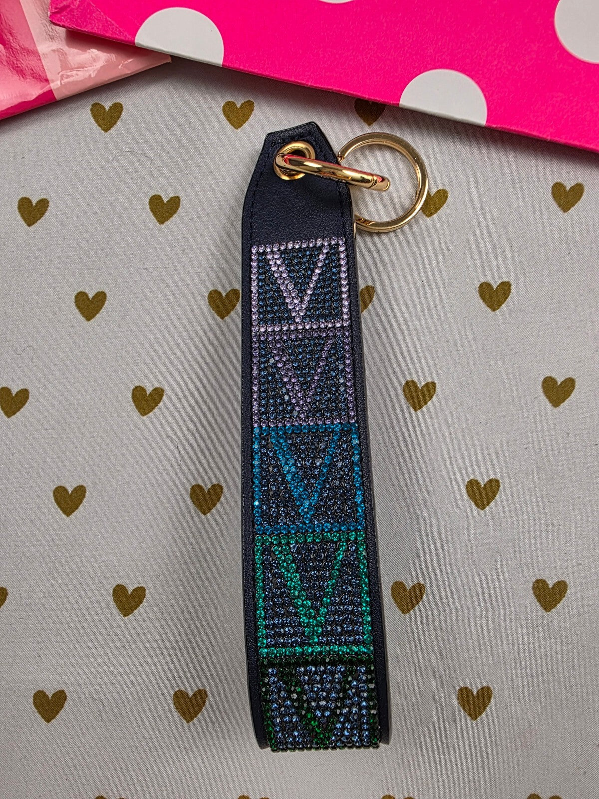 Victoria Secret BLING wristlet strap keychain Studded Rhinestone Logo