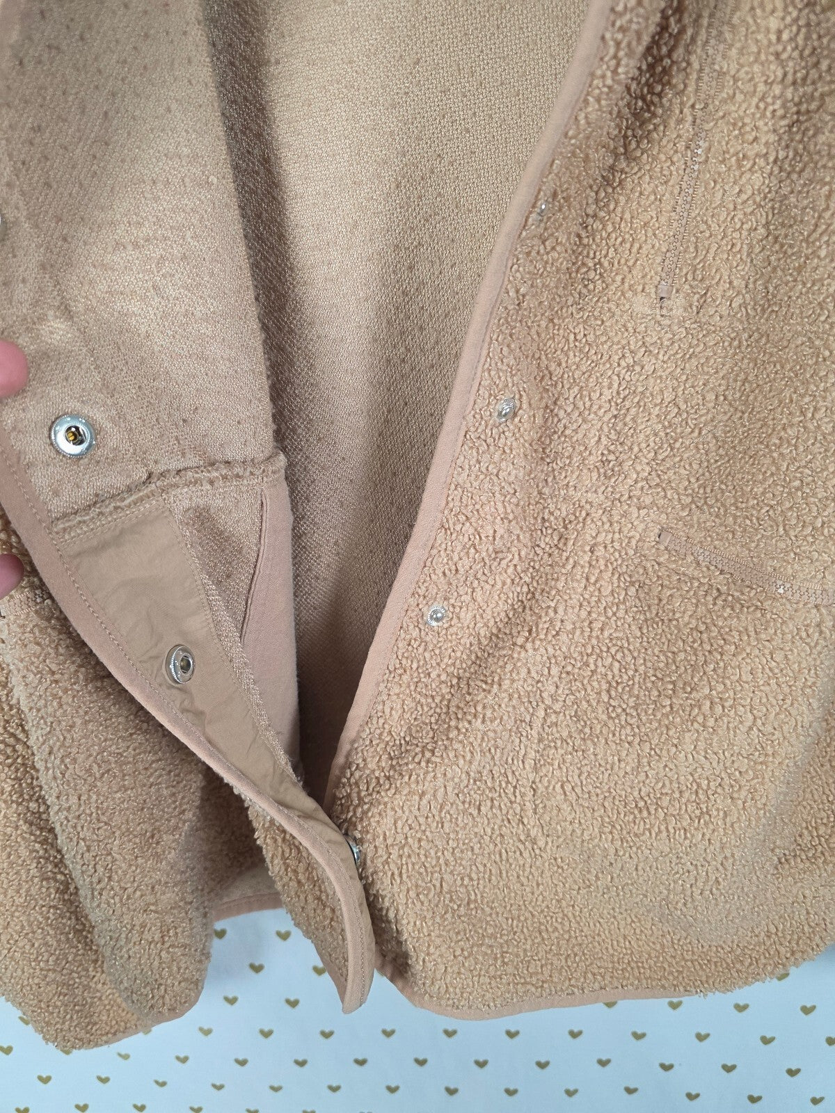 Victoria's Secret PINK Teddy Sherpa Snap Jacket Tan Fleece Zip Pockets XL