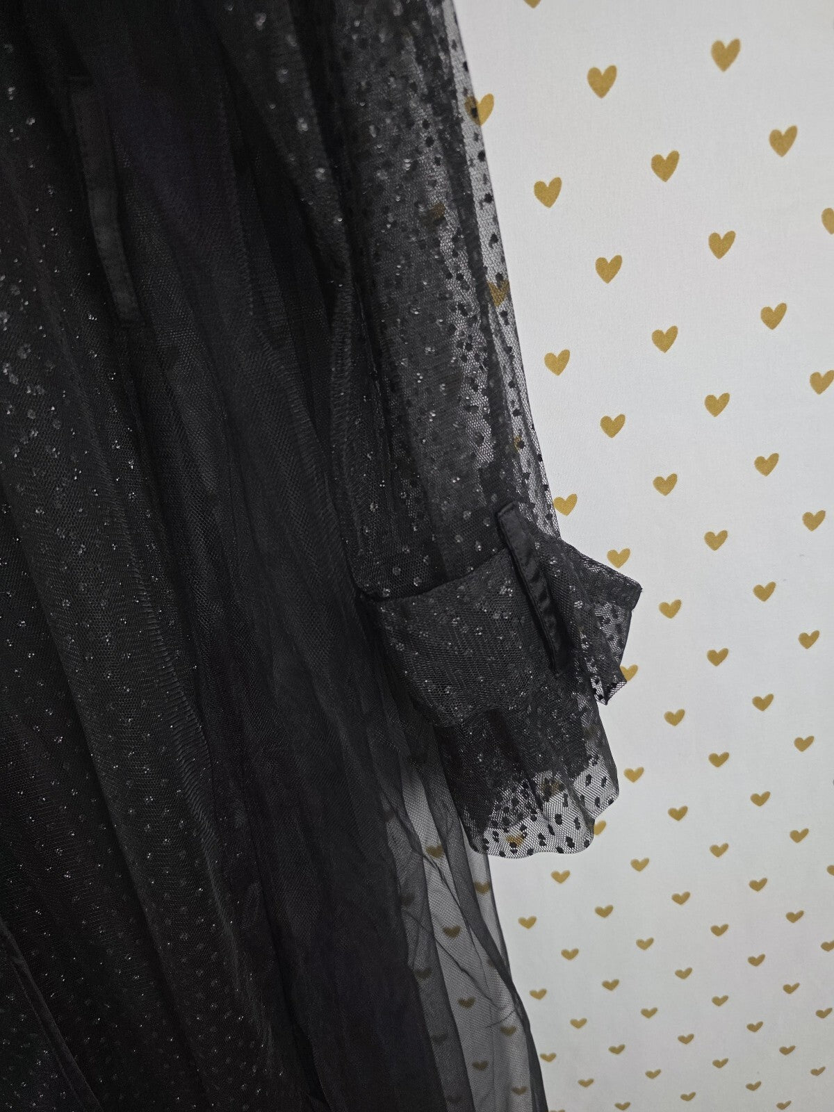Victoria's Secret Black Sheer Tulle Maxi Robe M/L Polka Dot Ruffle Trench
