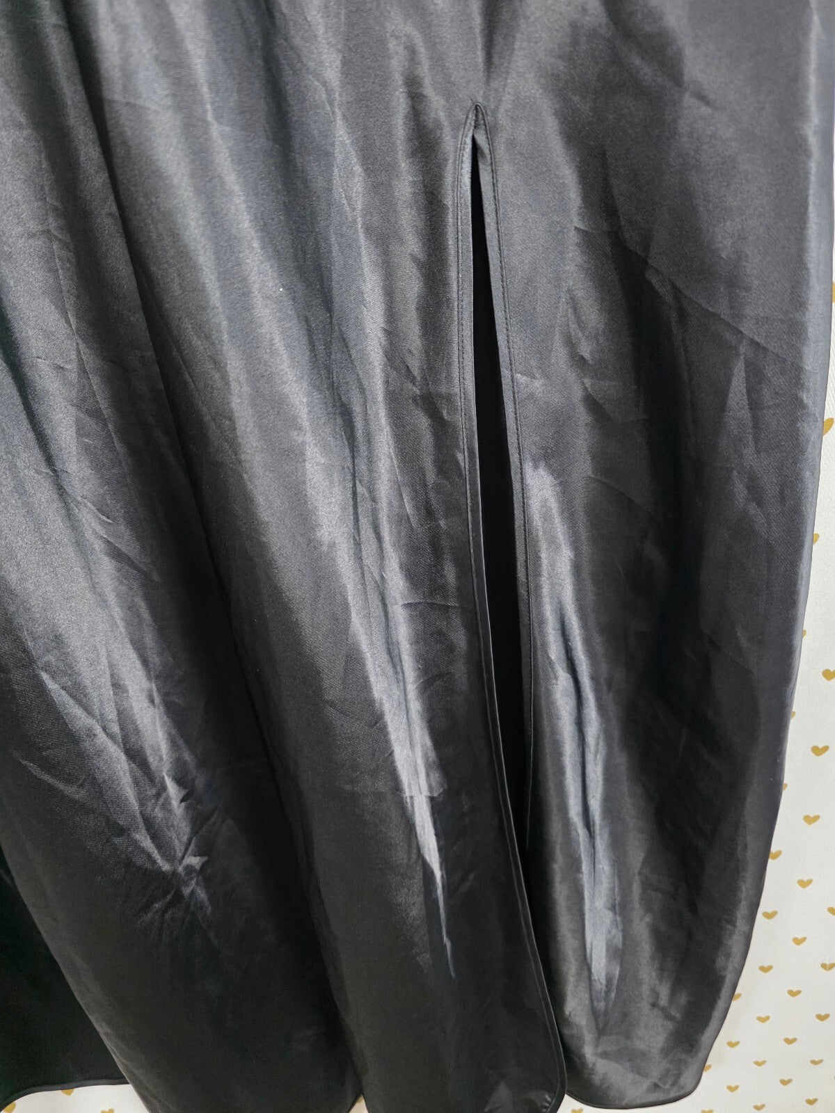 Victoria's Secret Black Satin Lace Maxi Nightgown Slip Gown L Vintage Heart