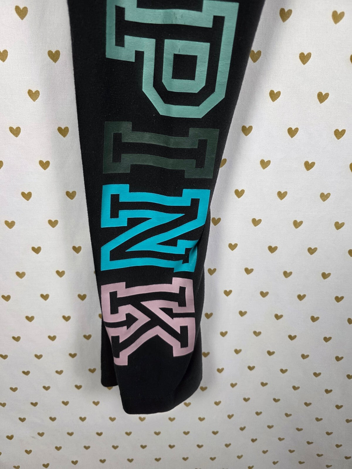 Victorias Secret PINK RAINBOW LOVE Logo Yoga Pants Medium