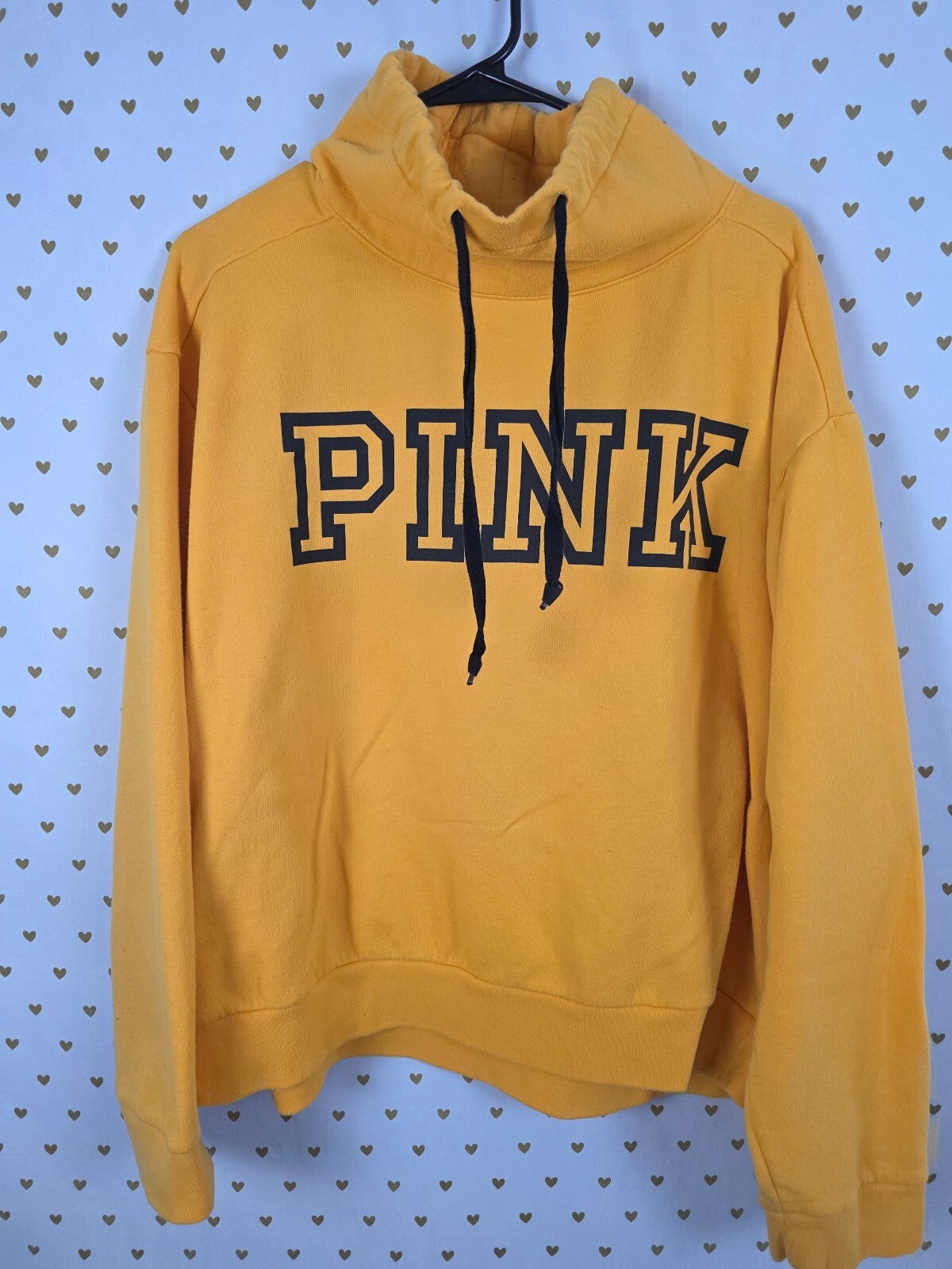 Victorias Secret Pink Yellow Slouchy Logo Pullover Sweater XL