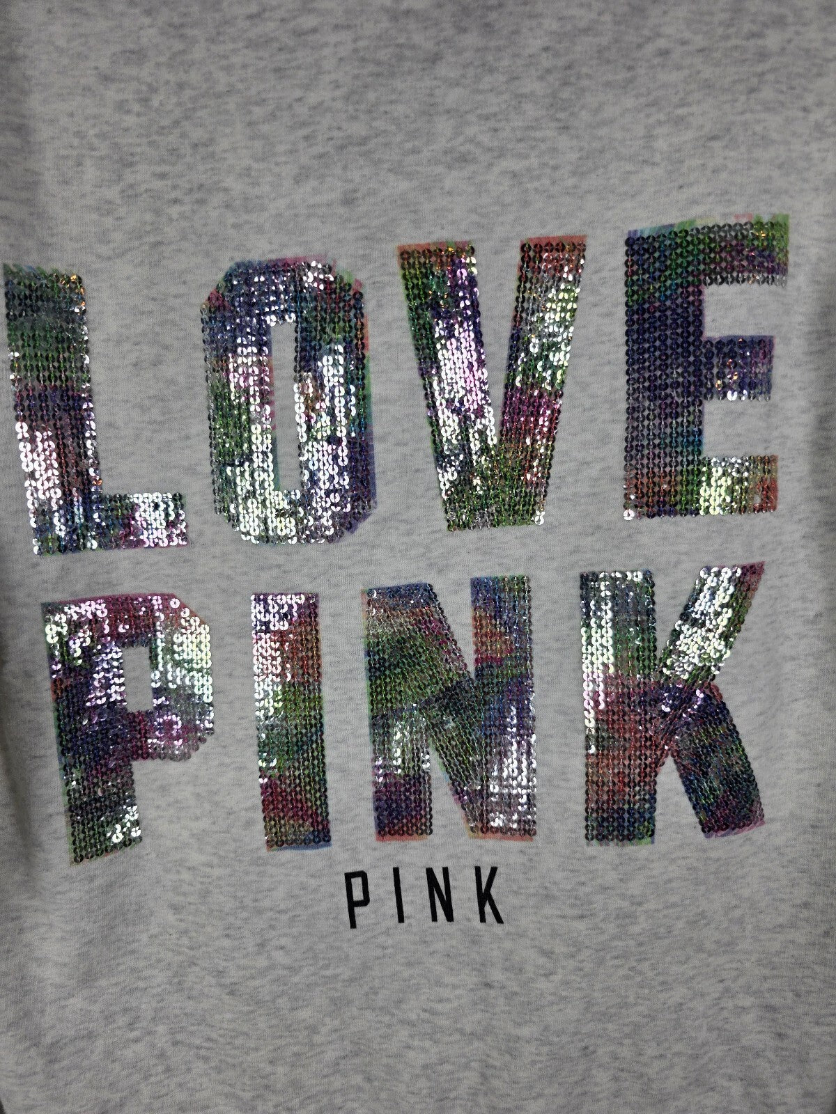 Victorias Secret Pink Rare Rainbow Bling Logo Full zip Hoodie Jacket Grey Medium