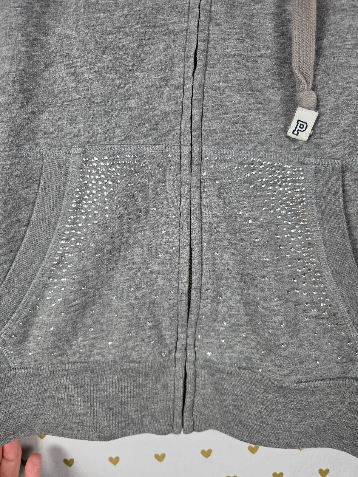 Victorias Secret Pink BLING STUDDED Love Full Zip Hoodie Jacket SMALL