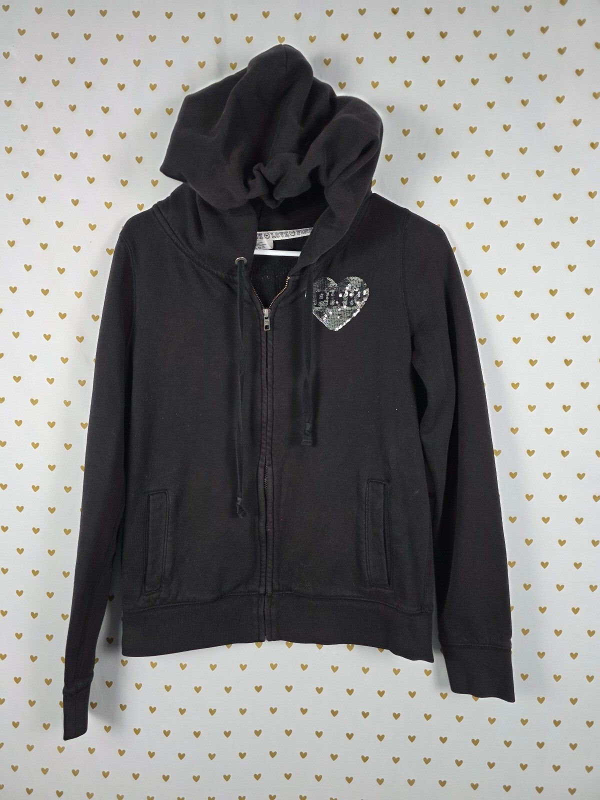 Victorias Secret Pink Vintage Y2k Silver Bling Sequined Hoodie Jacket Large