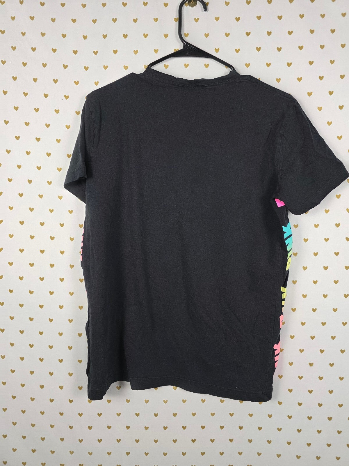 Victorias Secret PINK Rainbow Bling logo Black tee shirt Small
